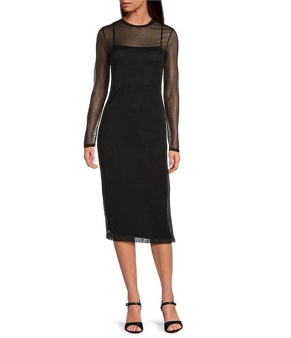 Gianni Bini Jordy Mesh Long Sleeve Crew Neck Slip Dress Product Image
