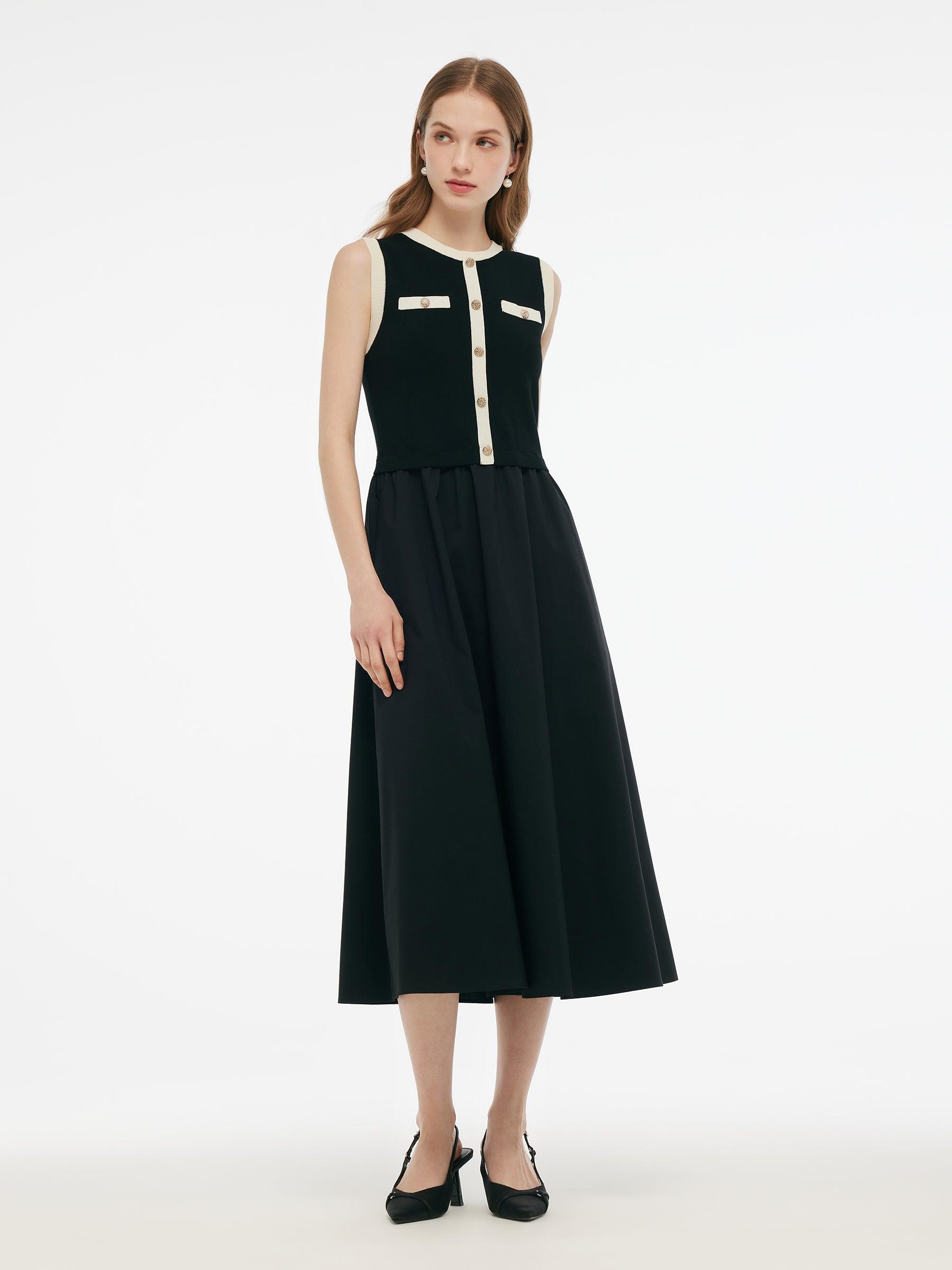 Lyocell Contrast Trim Patchwork Women Vest Midi Dress Product Image