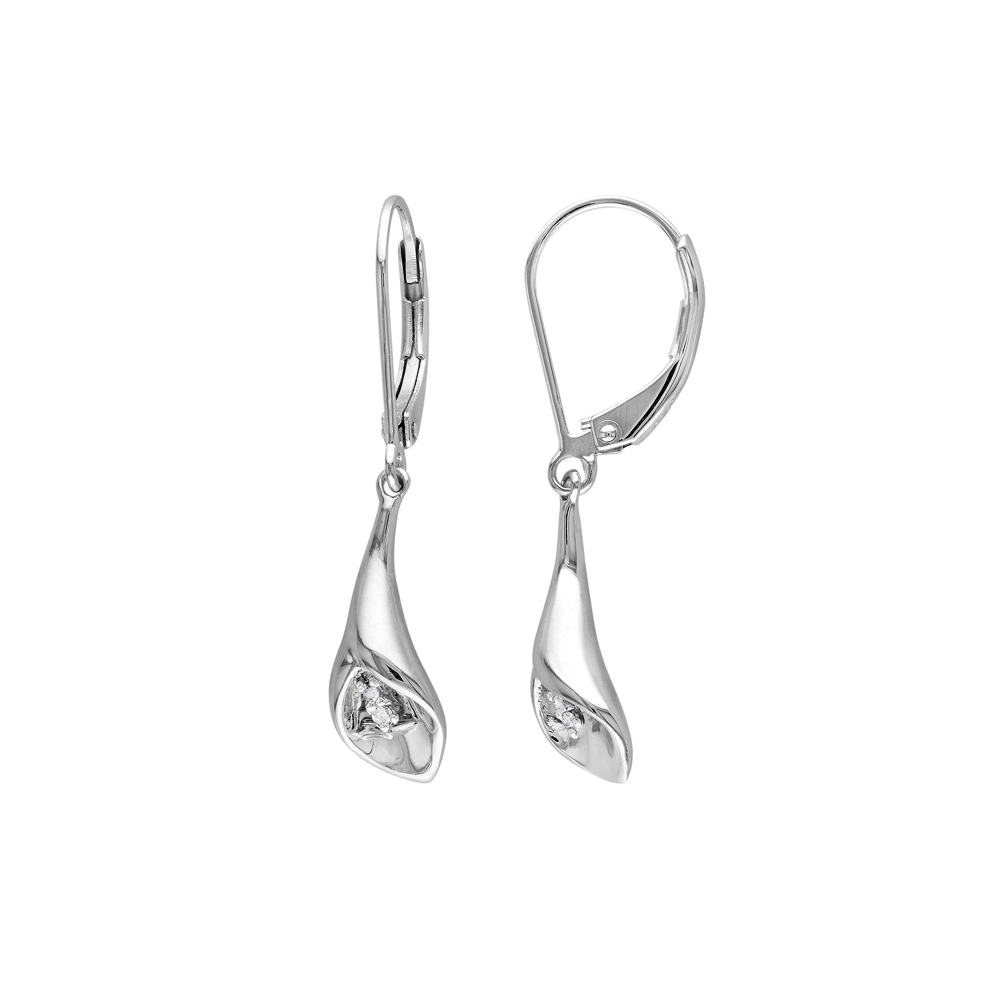 Stella Grace Sterling Silver Diamond Accent Calla Lily Drop Earrings, Womens, Grey Product Image