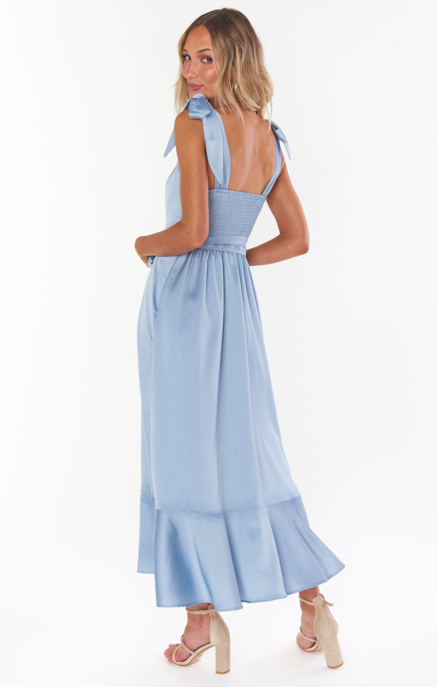 Claire Midi Dress ~ Steel Blue Luxe Satin Product Image