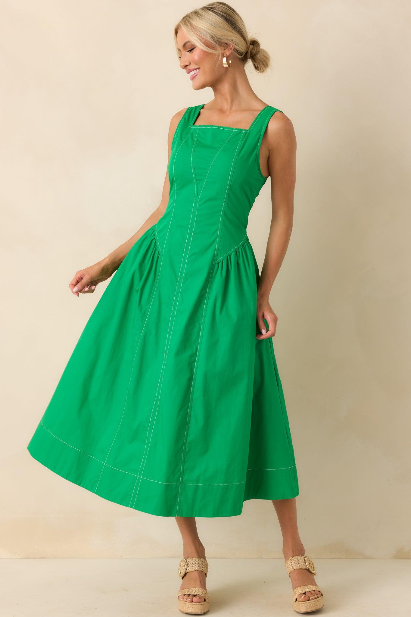 A Timeless Touch Kelly Green Cotton Sleeveless Midi Dress Product Image