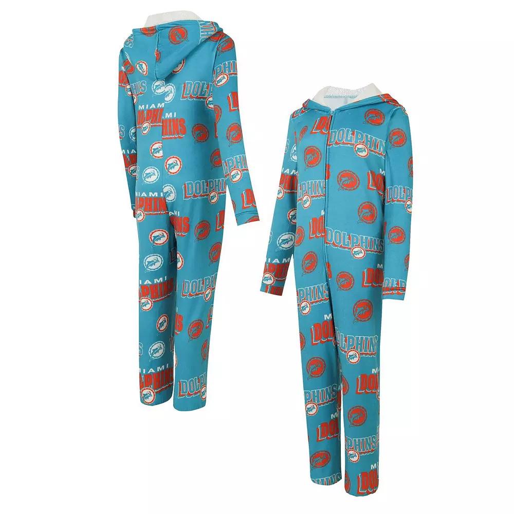 Women's Concepts Sport Aqua Miami Dolphins Roadway Allover Print Microfleece Full-Zip Union Suit,  Product Image