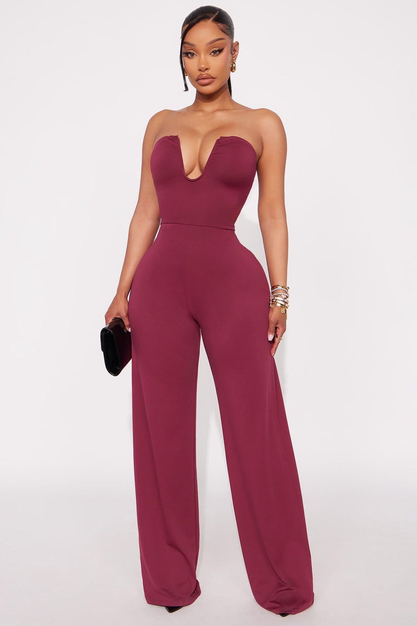 Extra Sass Ruched Jumpsuit - Wine Female Product Image