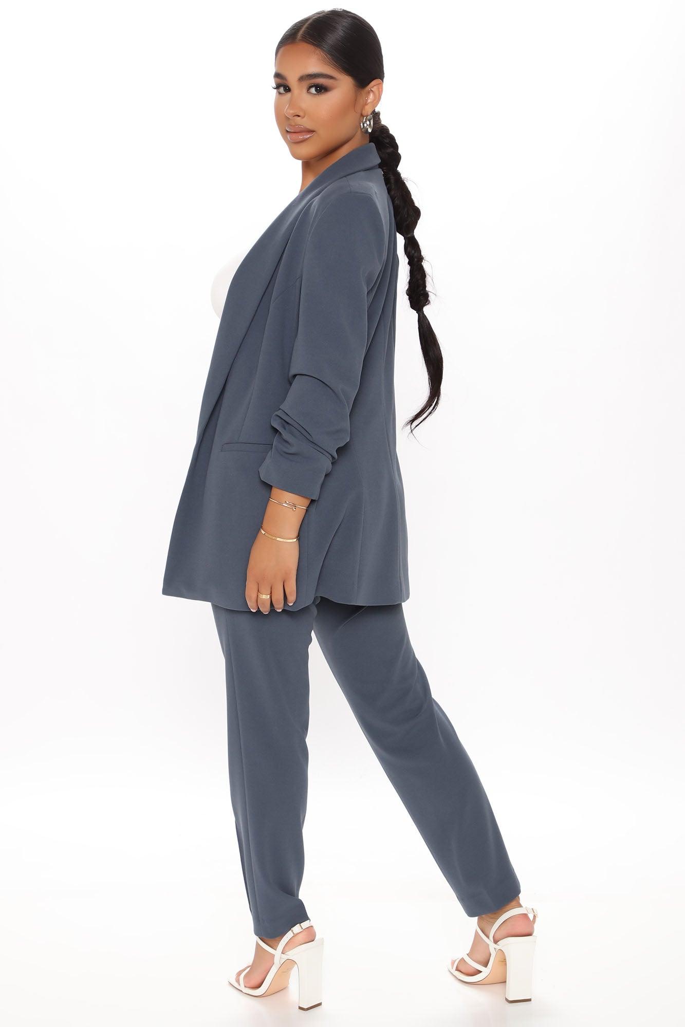 Business Classy Blazer Pant Set - Blue Product Image