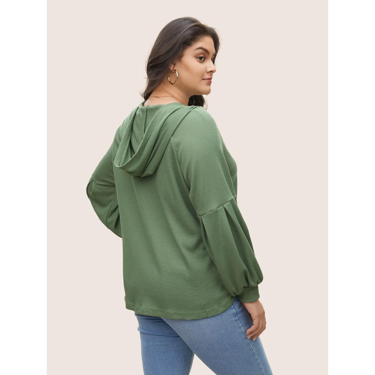 Plus Size Waffle Knit Hooded Lantern Sleeve Patched Pocket Sweatshirt Women Mint Casual Texture Hooded Everyday Sweatshirts BloomChic 14-16/1X Product Image