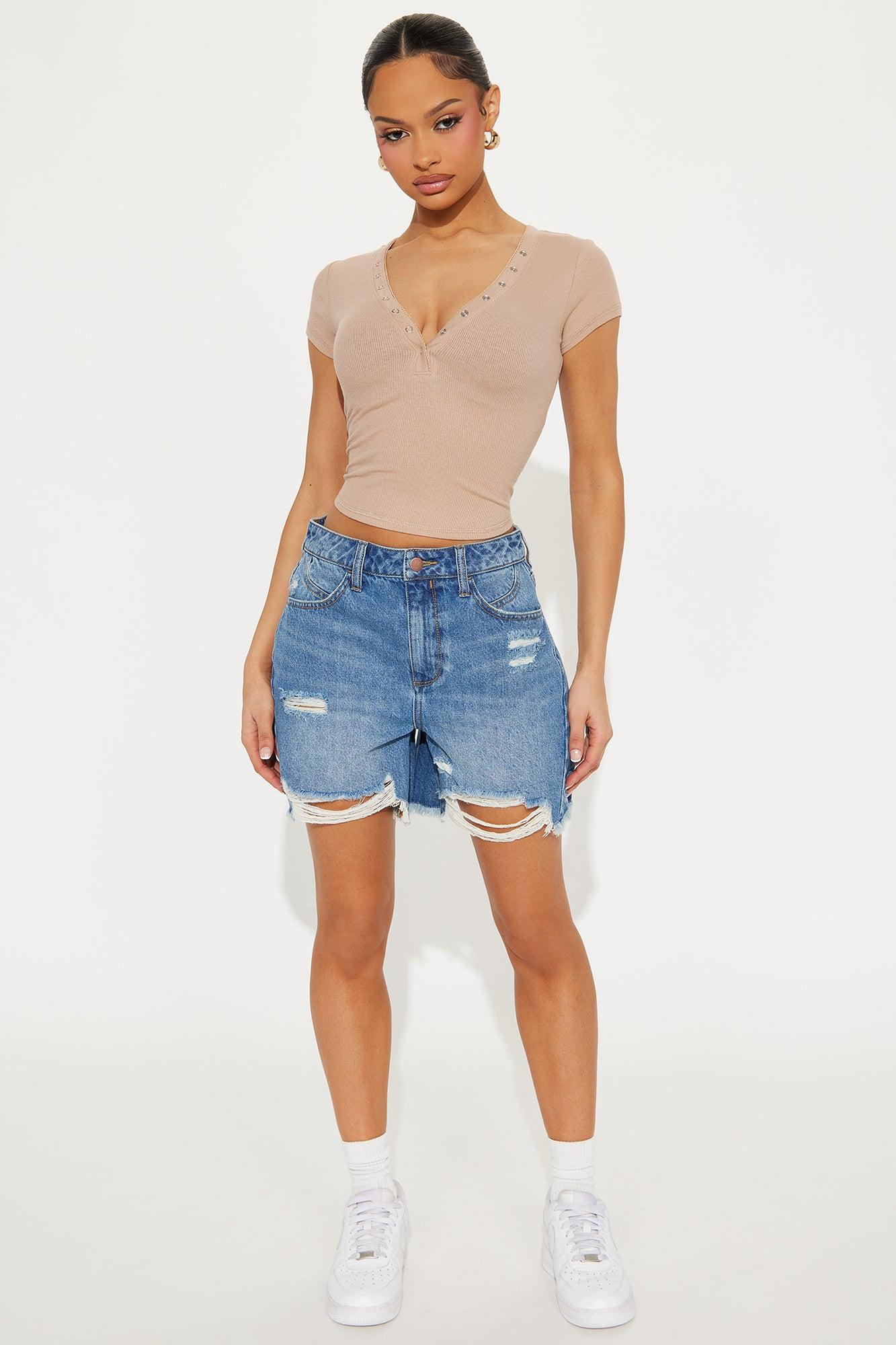 Nylah Short Sleeve Henley Top - Nude Product Image