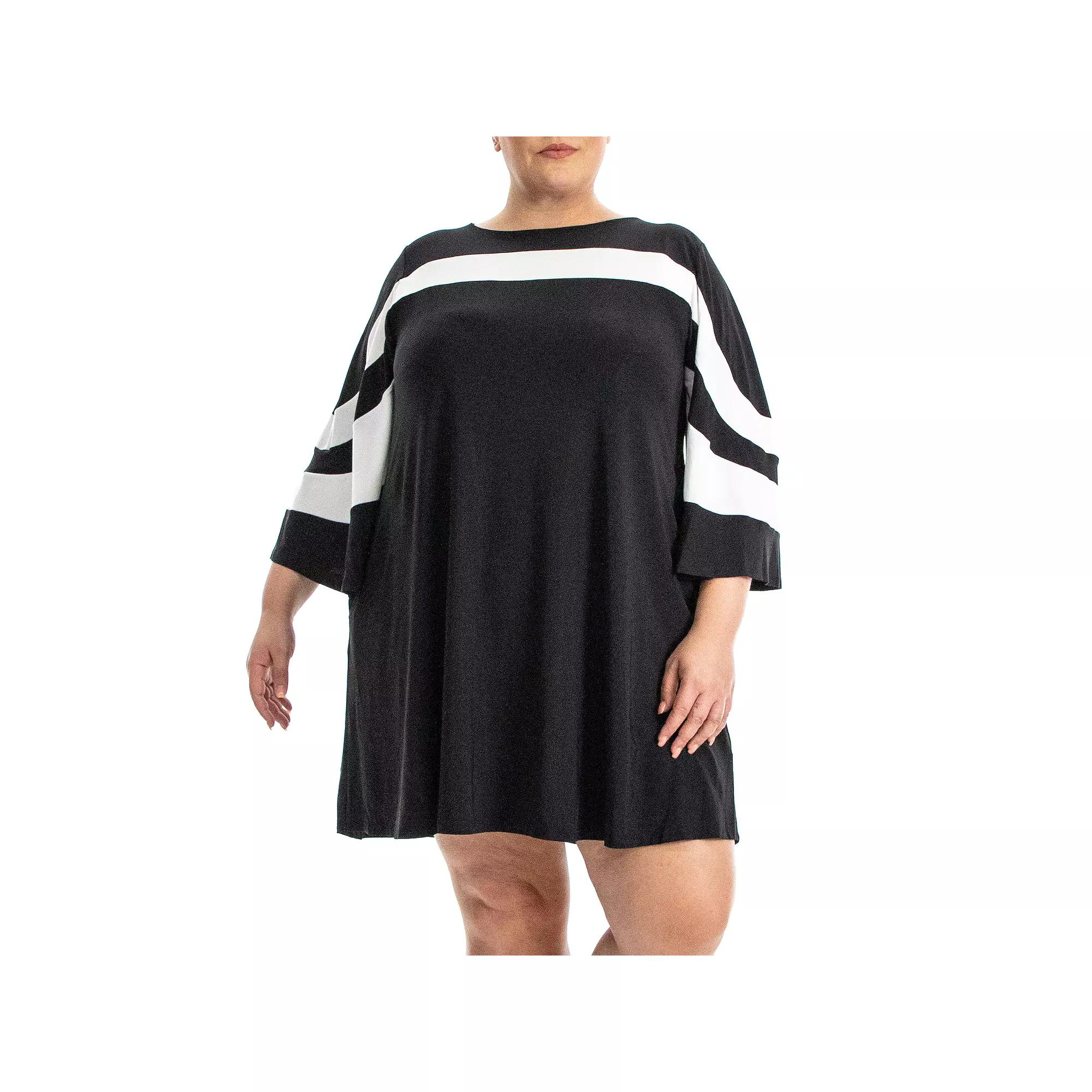 Plus Size Nina Leonard Wave Color Block Dress, Womens Product Image