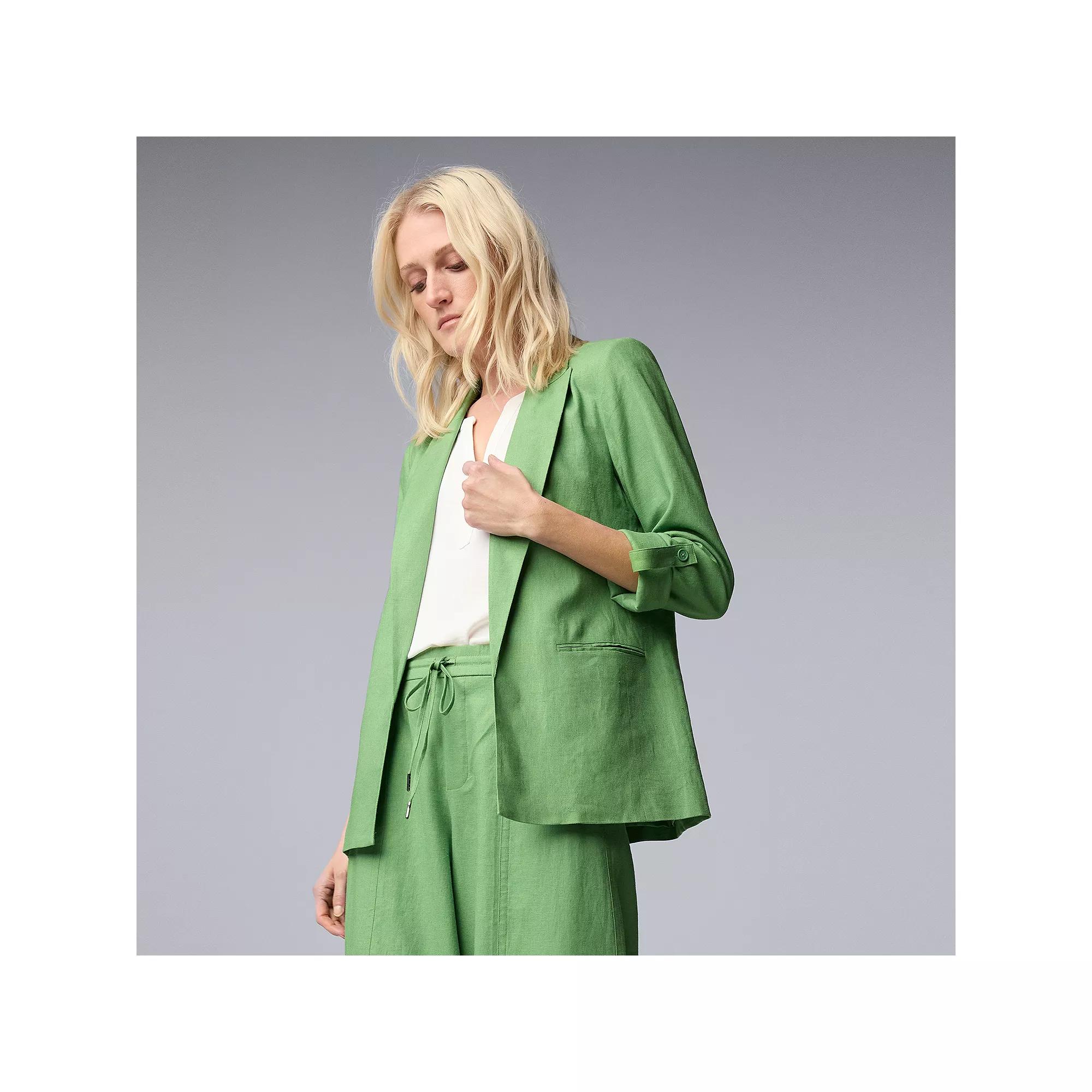 Women's Simply Vera Vera Wang Linen Roll Tab Blazer, Size: XL, Autumn Fern Product Image