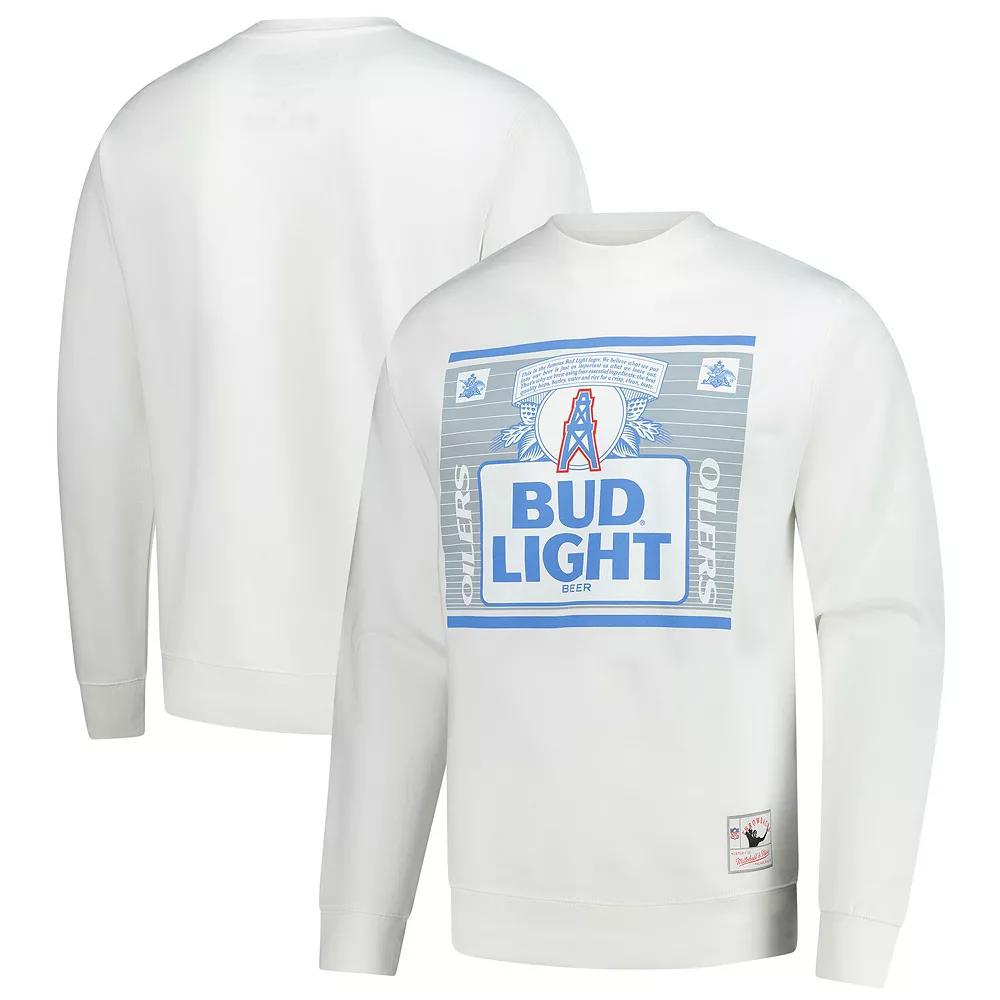 Men's Mitchell & Ness White Houston Oilers NFL x Bud Light The Crest Pullover Sweatshirt,  Product Image