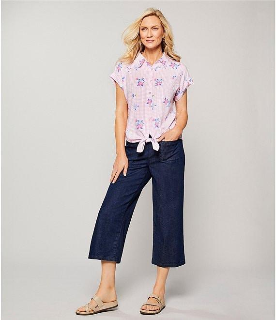 Allison Daley Petite Size Stretch Denim Elastic Waist Pull-On Wide Leg Crop Pants Product Image