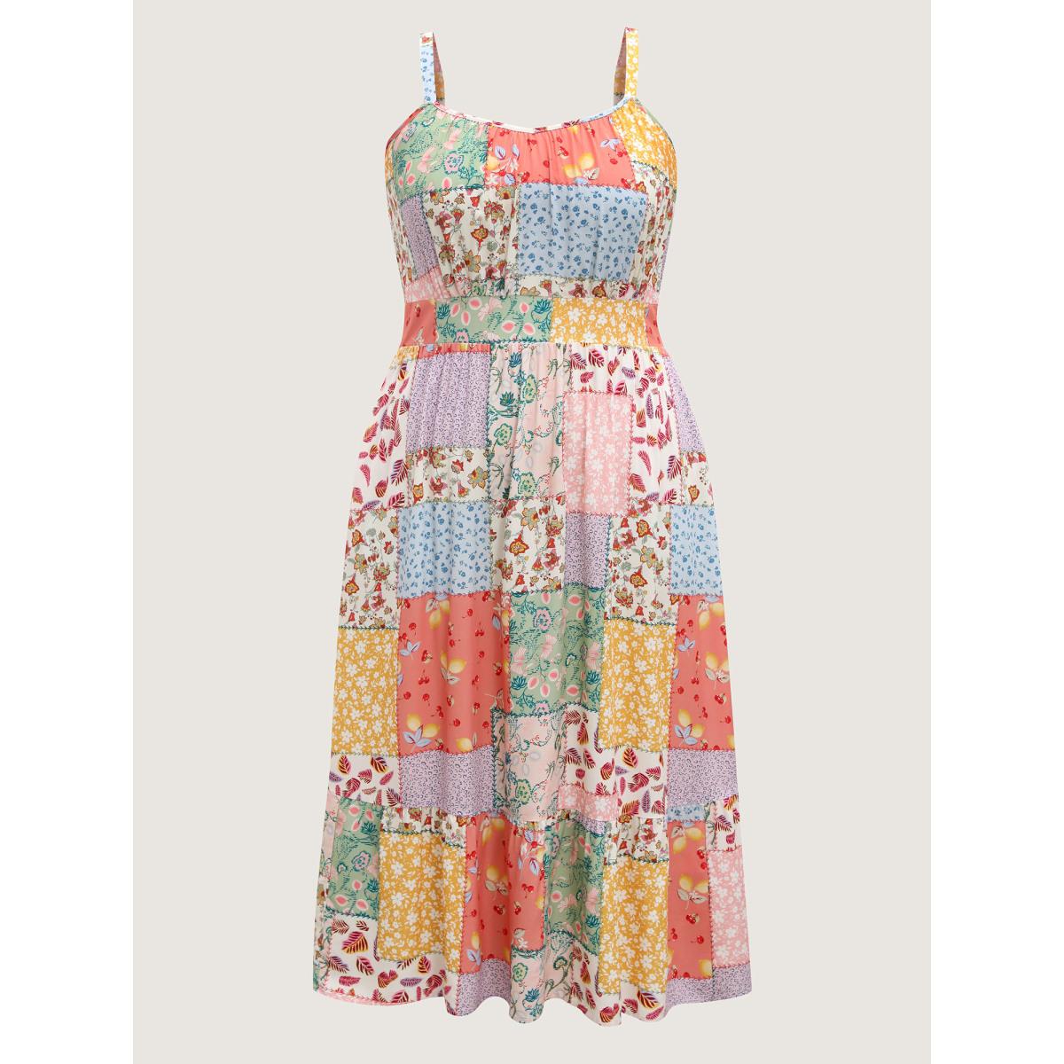 Plus Size Sunkissed Collage Print Flared Midi Dress Multicolor Women Playful Heart neckline Sleeveless Curvy BloomChic 22-24/3X Product Image