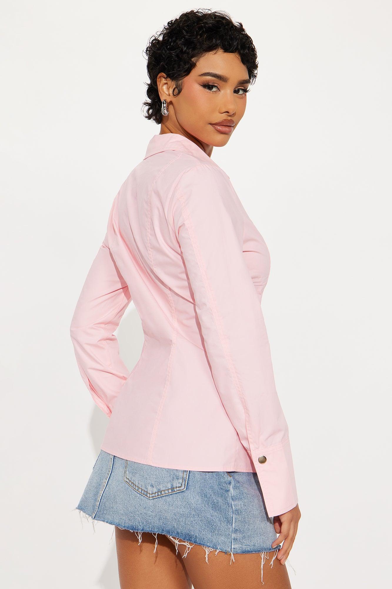 You Know Me Lace Up Poplin Shirt - Pink Female Product Image