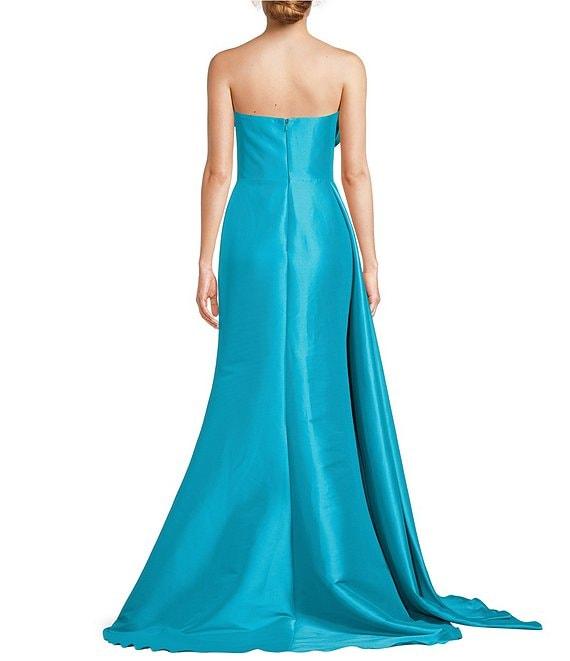 Terani Couture 3D Floral Strapless Stretch Mikado Drape Front Sheath Gown Product Image