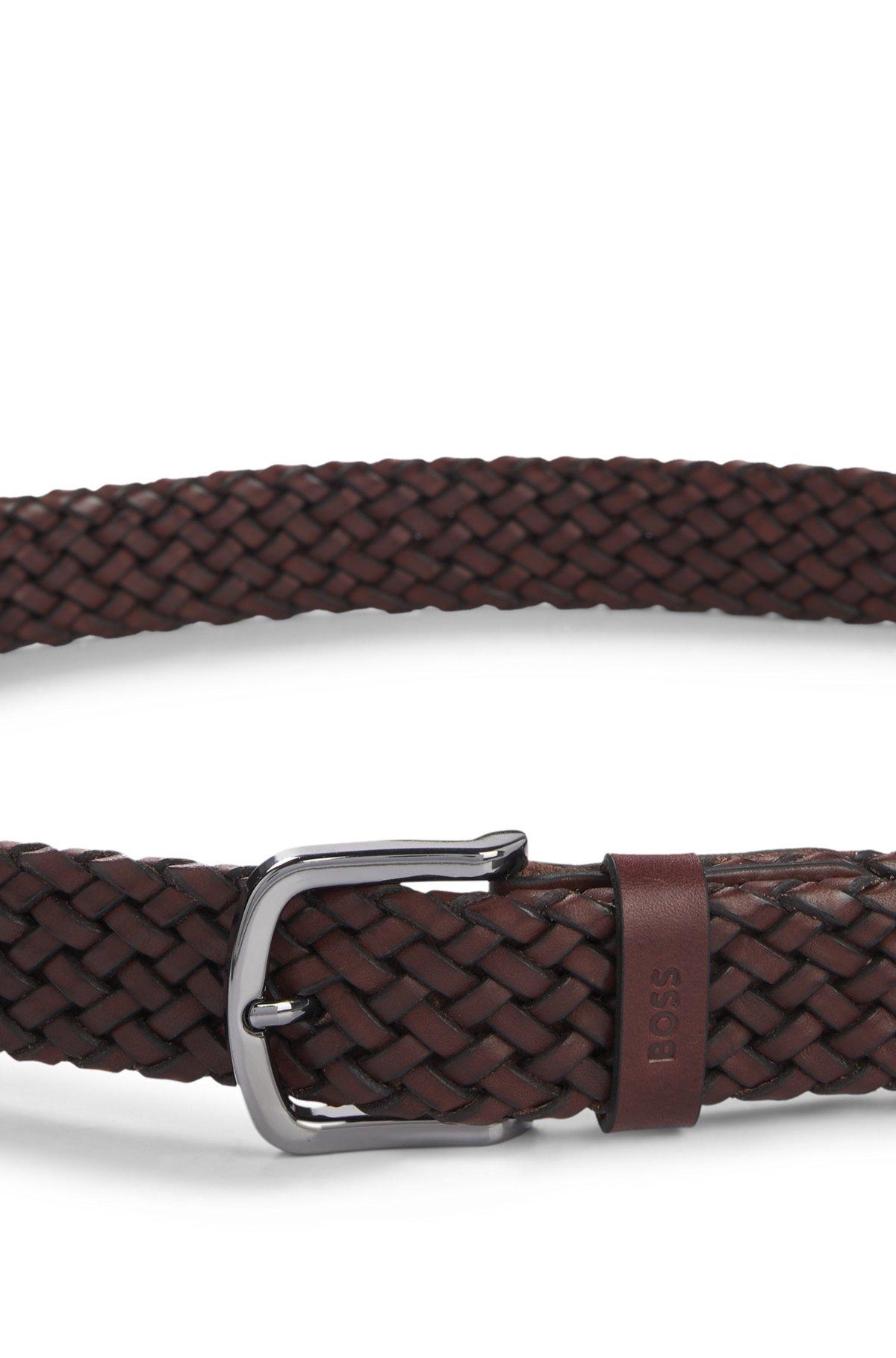 Woven-leather belt with logo keeper Product Image