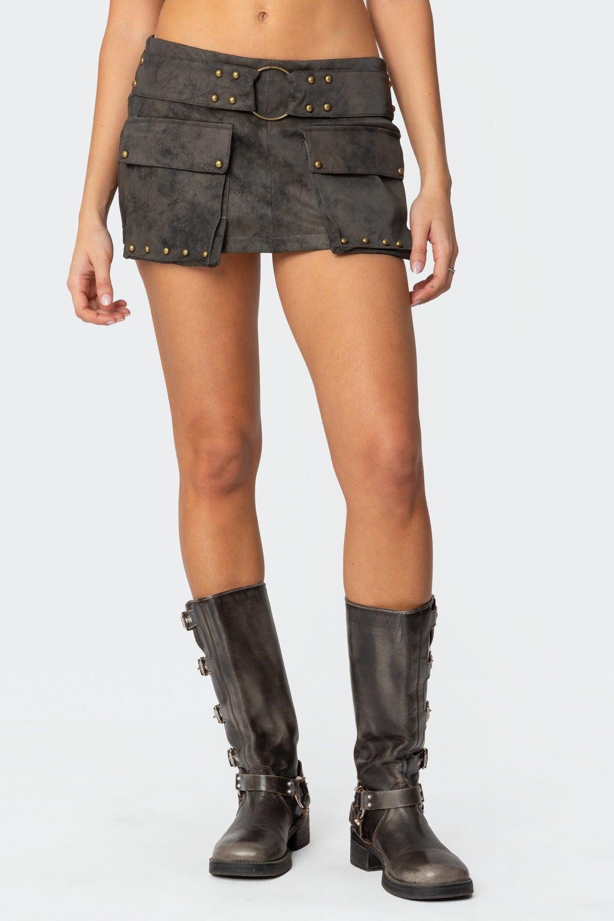 Marge Studded Faux Leather Mini Skort Product Image