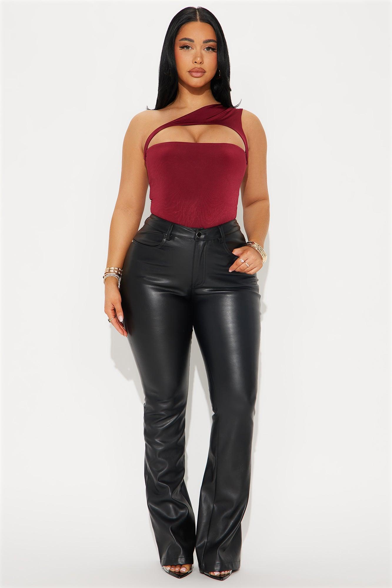 Spring Fever One Shoulder Cut Out Bodysuit - Burgundy Product Image