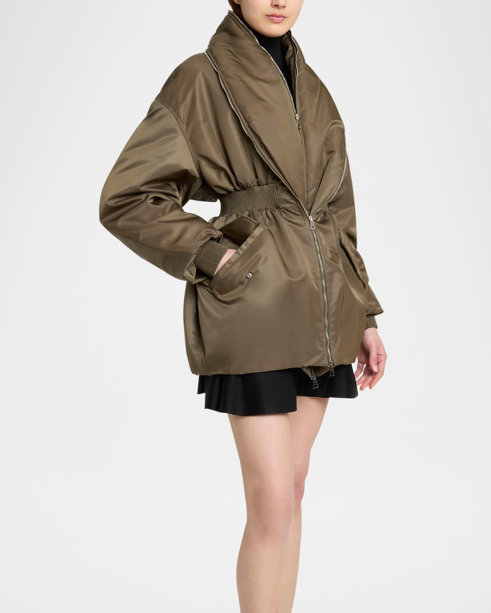 Dual-Zipper Shawl Collar Bomber Jacket Product Image