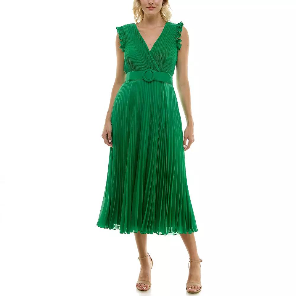 Women's Taylor Belted Pleated Chiffon Midi Dress, Size: 14, Seagreen Product Image