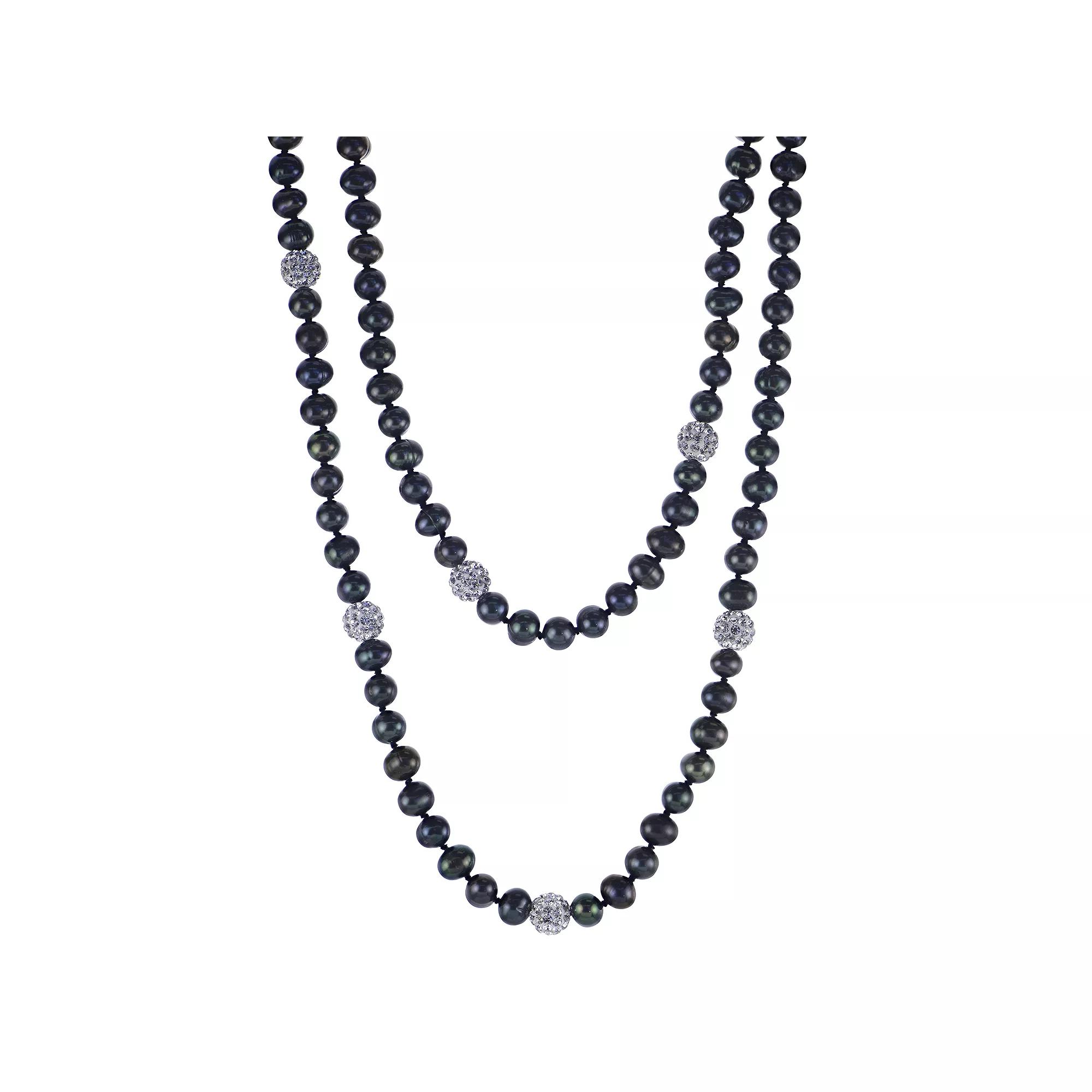PearLustre by Imperial Sterling Silver Dyed Black Freshwater Cultured Pearl & Crystal Bead Necklace, Women's,  Product Image