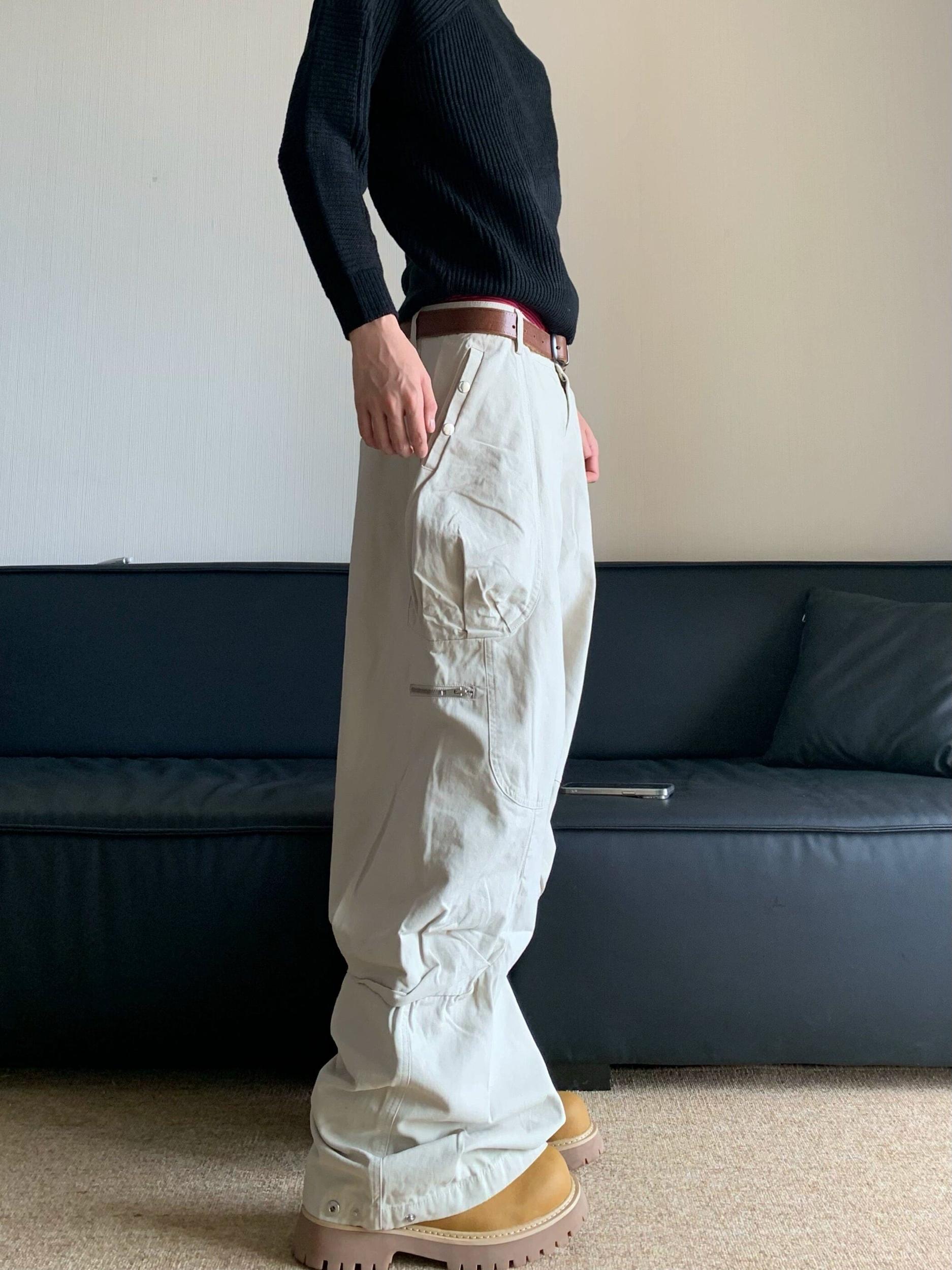 RT No. 11607 CREAM WHITE WORKWEAR CARGO PANTS Product Image