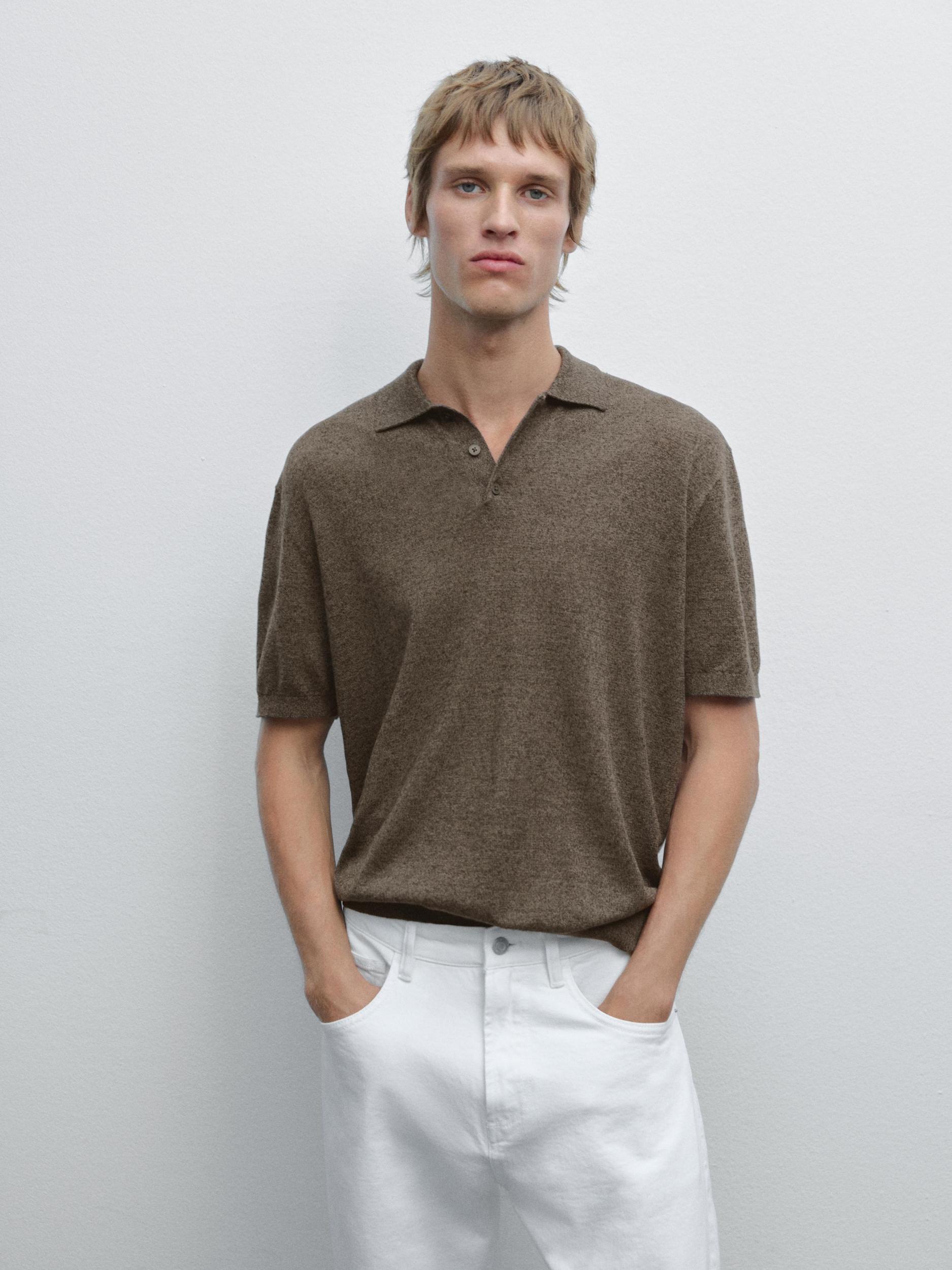 Linen blend knit polo shirt Product Image