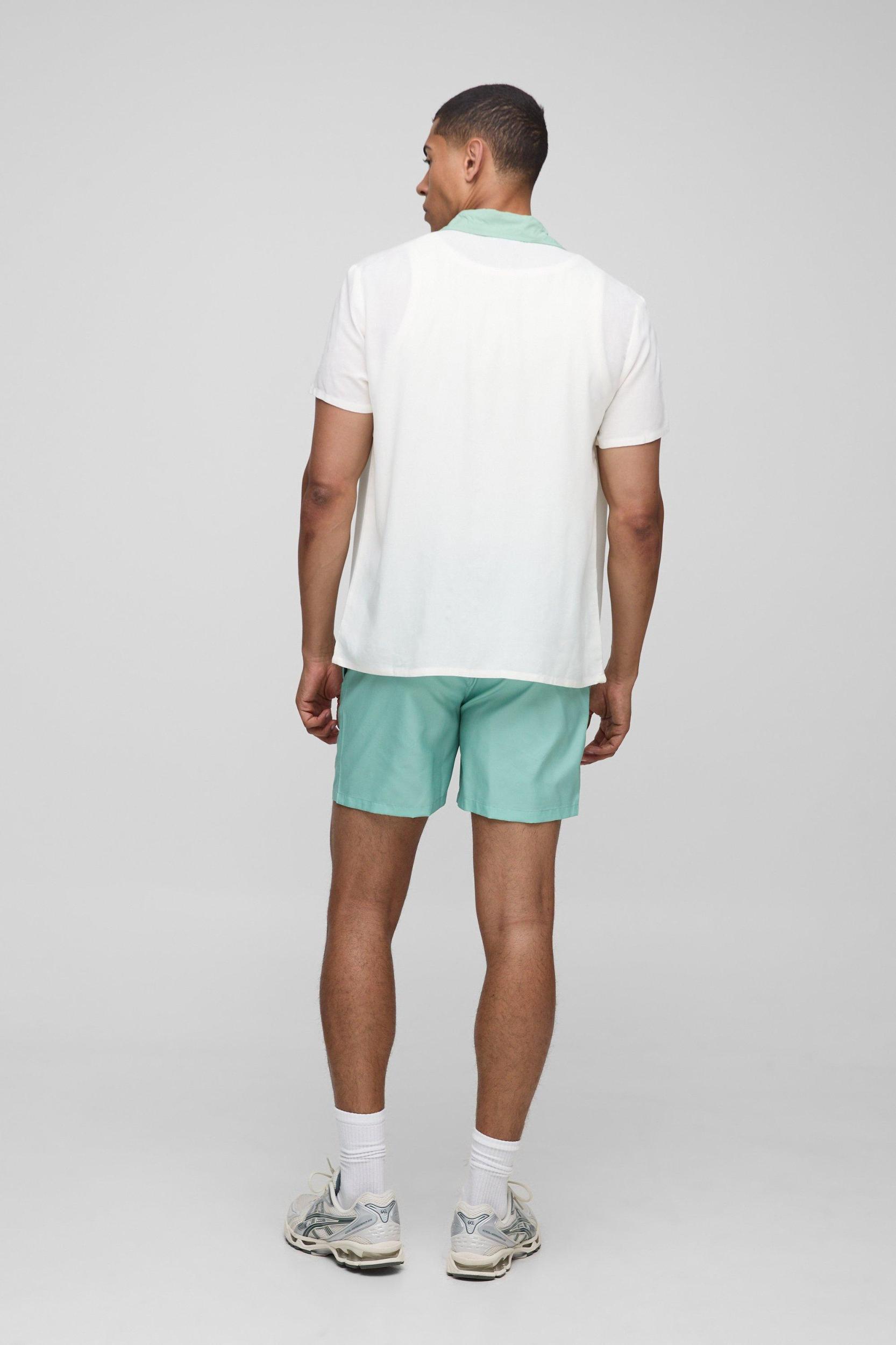 Regular Viscose Border Shirt & Swim Set | boohooMAN USA Product Image