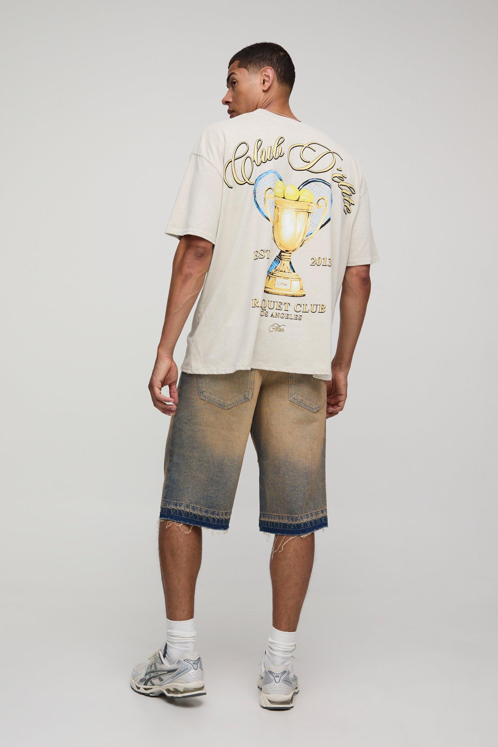 Sand Oversized MAN Club D'Elite Trophy Printed T-Shirt | boohooMAN USA Product Image