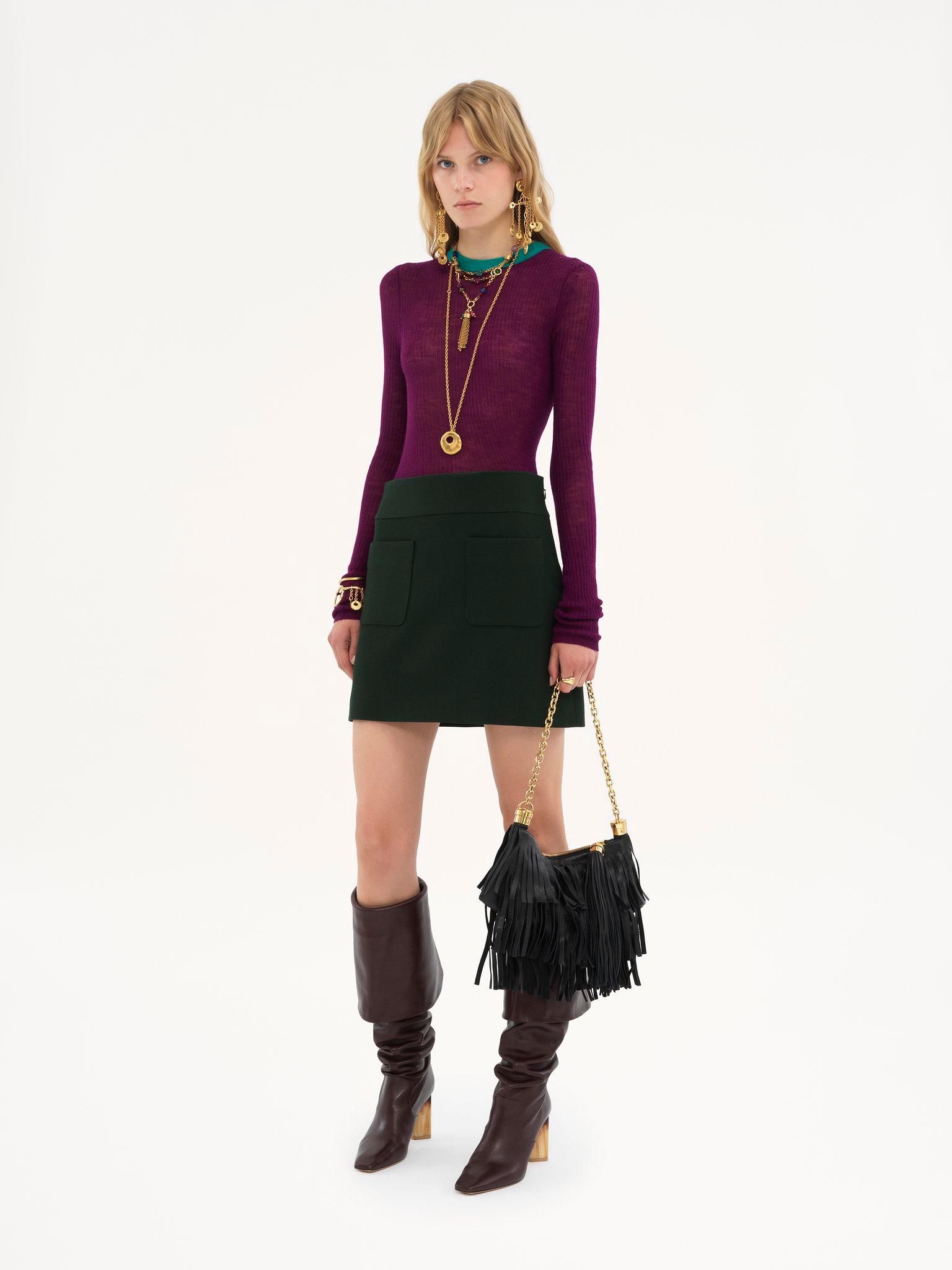 Tailored mini skirt in wool crêpe Product Image