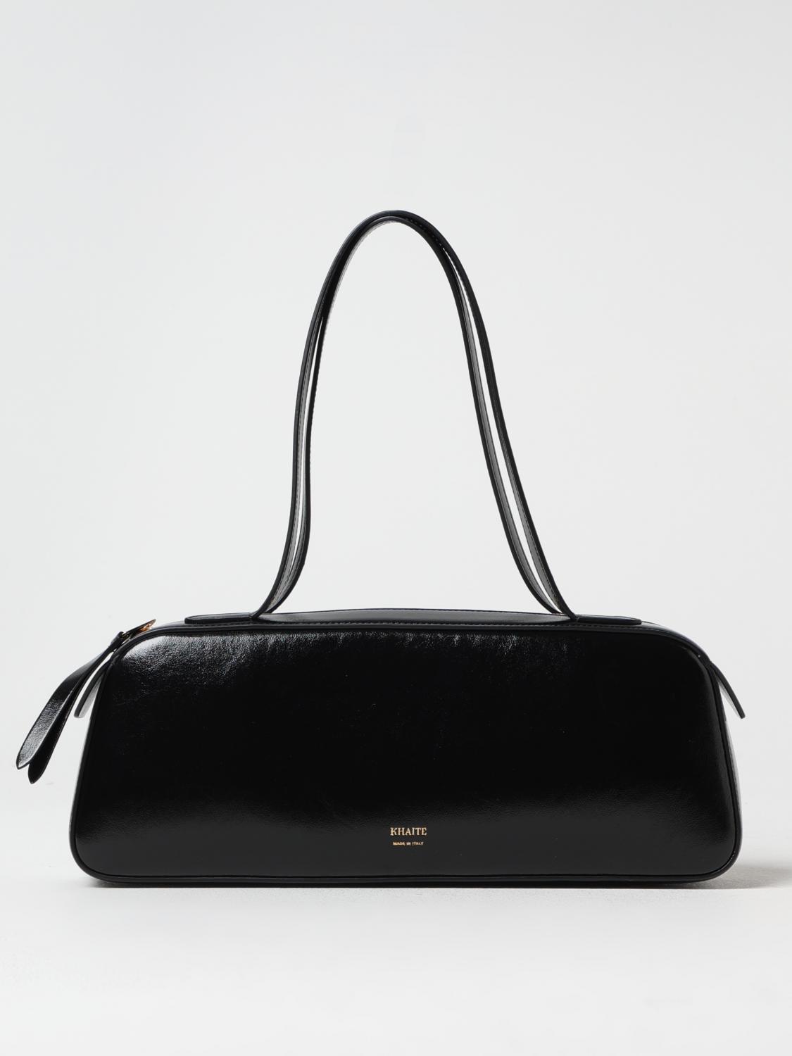 KHAITE Simona Crackle Patent Leather Shoulder Bag In Black Product Image