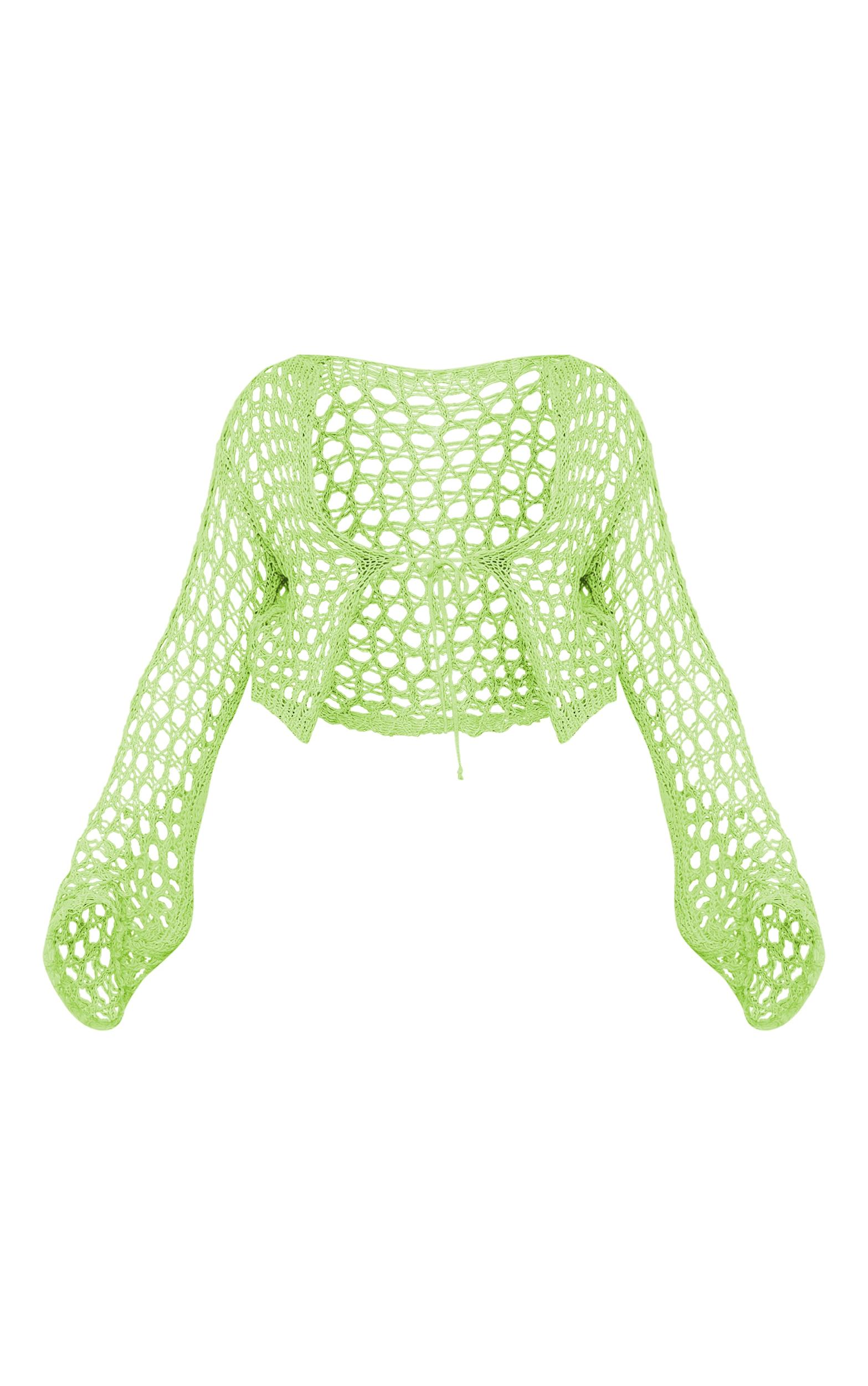 Shape Lime Knit Tie Front Long Sleeve Top Product Image