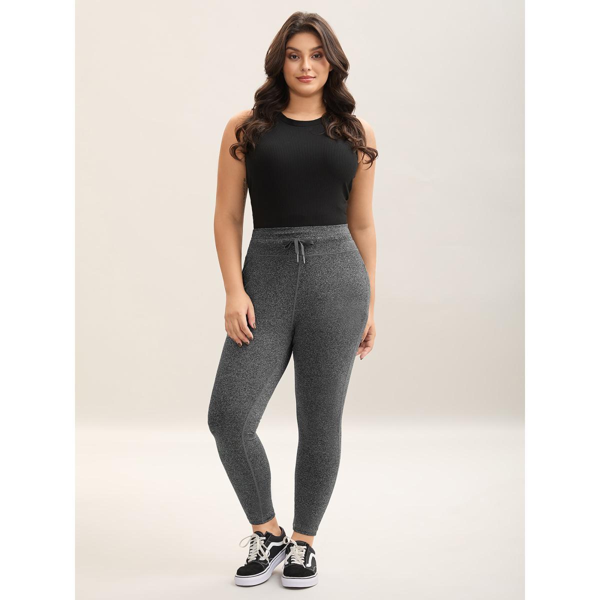 Plus Size Adjustable Waist Tie Stretchy Leggings Women DarkGray Medium stretch Skinny Mid Rise Everyday-Casual Leggings BloomChic 26/4X Product Image