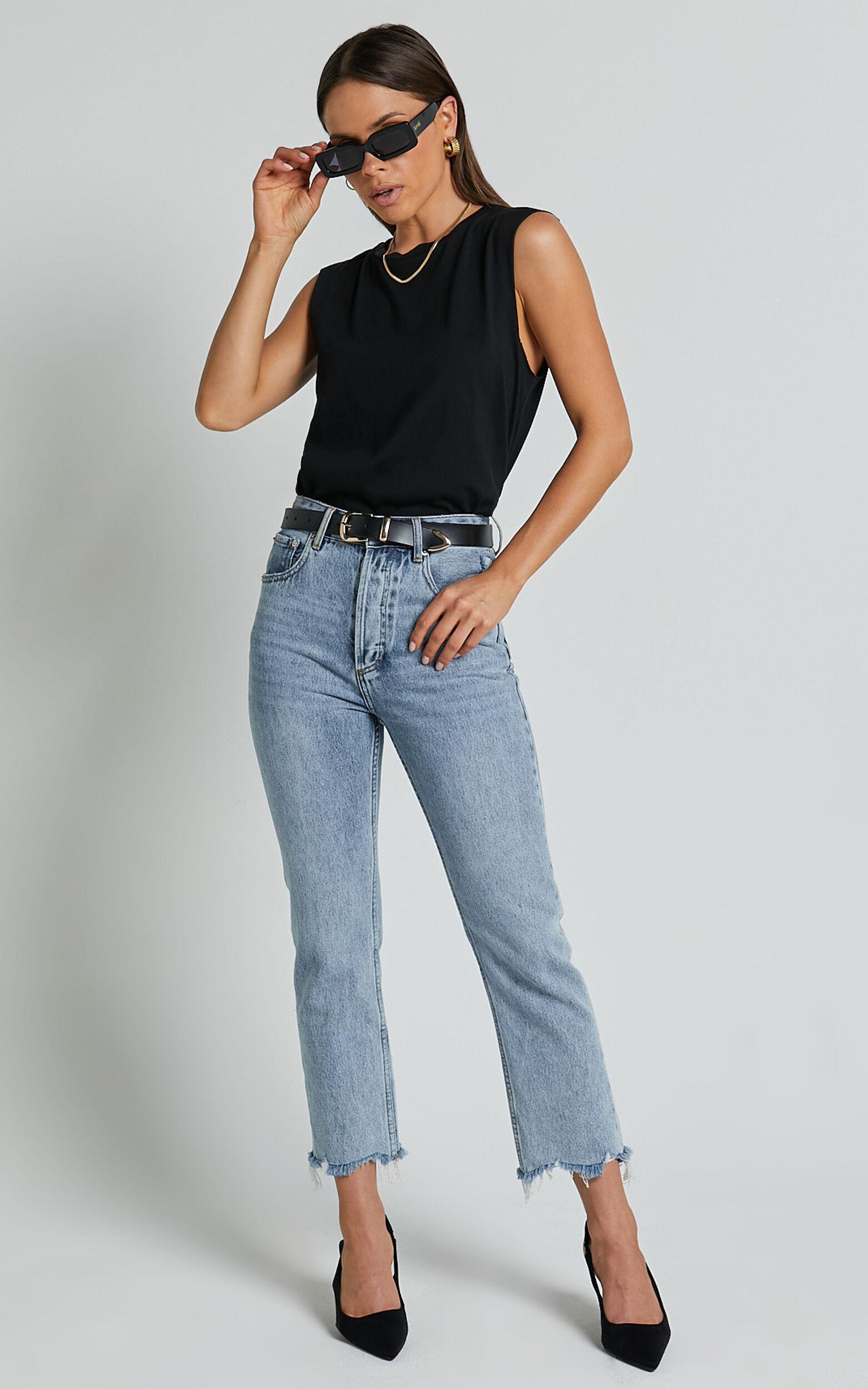 Gia Tee - High Neck Tshirt in Washed Black Product Image