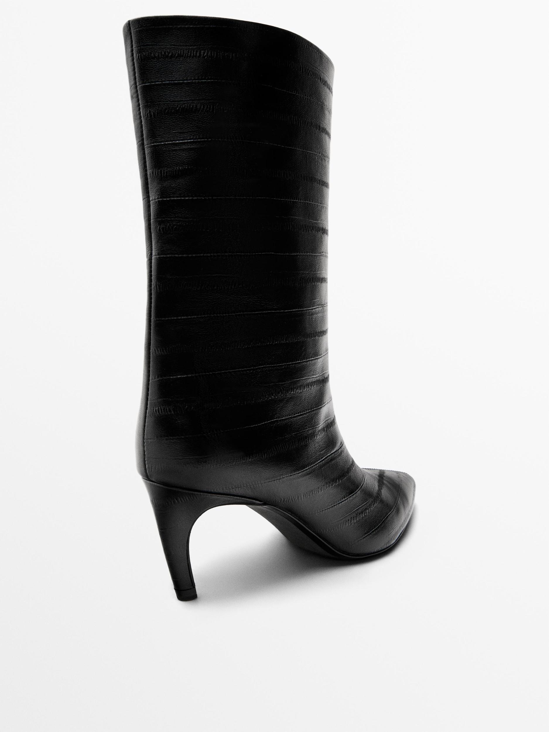 Embossed leather high-heel ankle boots Product Image