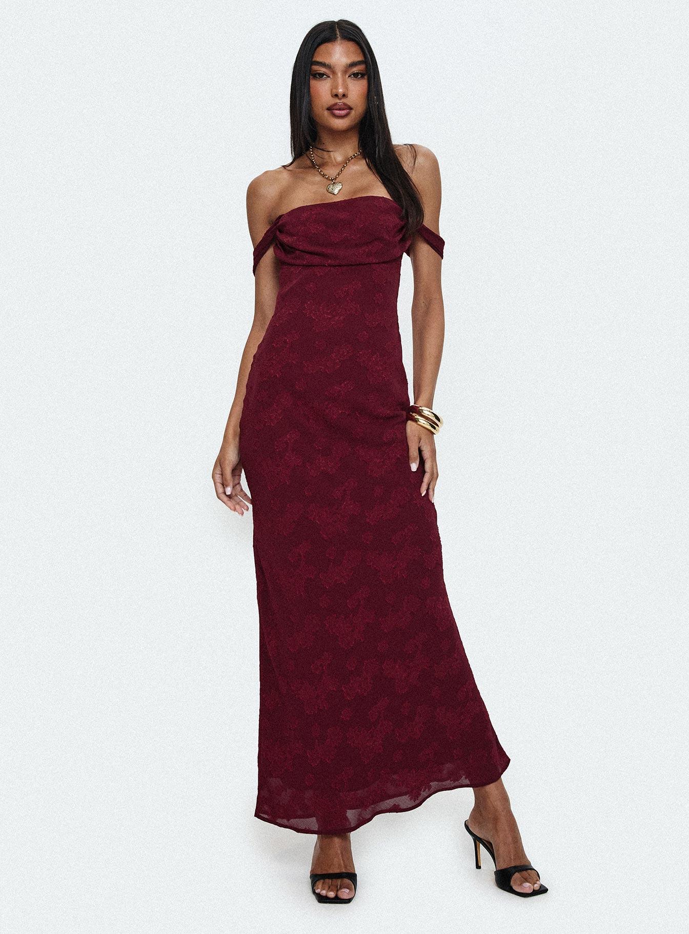 Azura Off The Shoulder Maxi Dress Burgundy Product Image