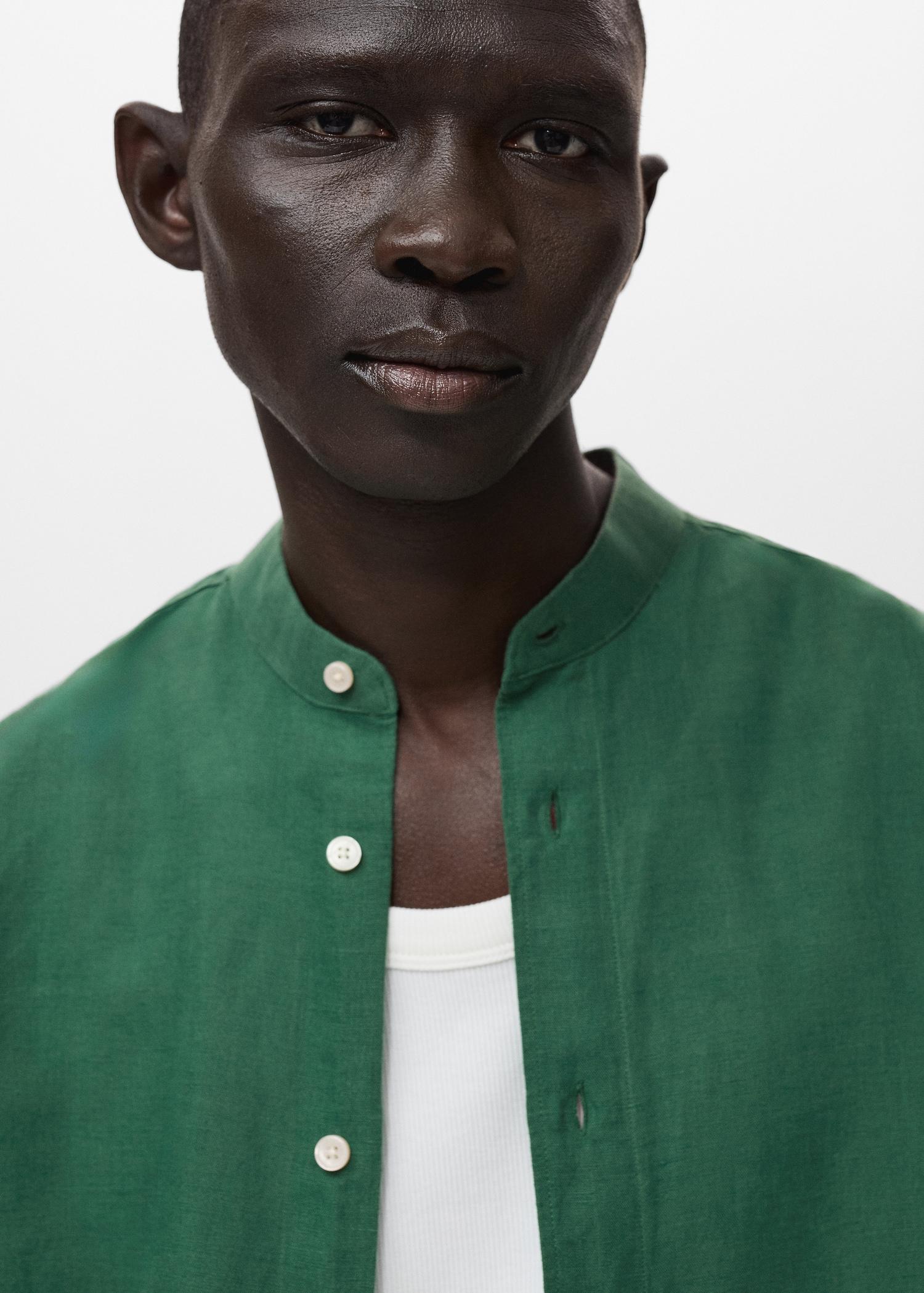 Mao collar linen shirt - Men | MANGO USA Product Image