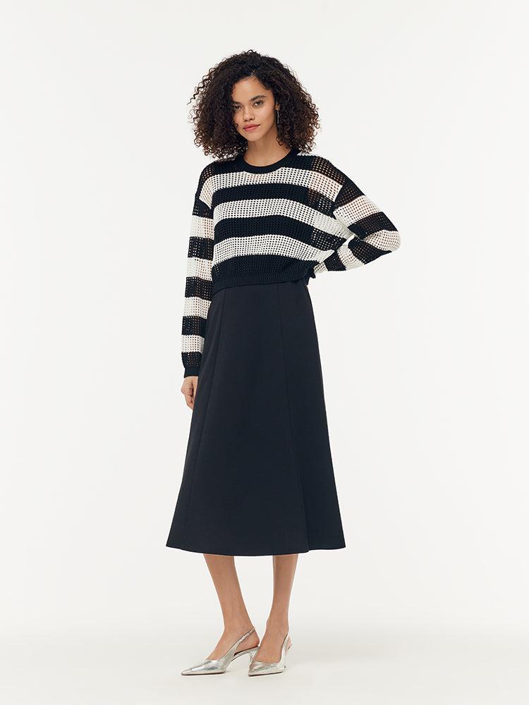 Triacetate Knit Vest Dress And Stripe Open-Knit Sweater Two-Piece Set Product Image