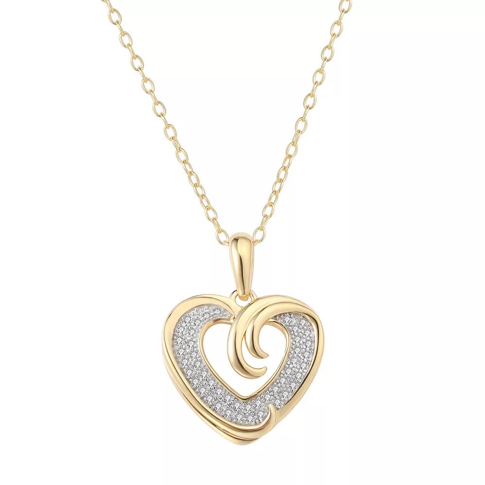 14k Gold Plated Sterling Silver 1/8 Carat T.W. Diamond Heart Pendant Necklace, Women's, Size: 18", Two Tone Product Image