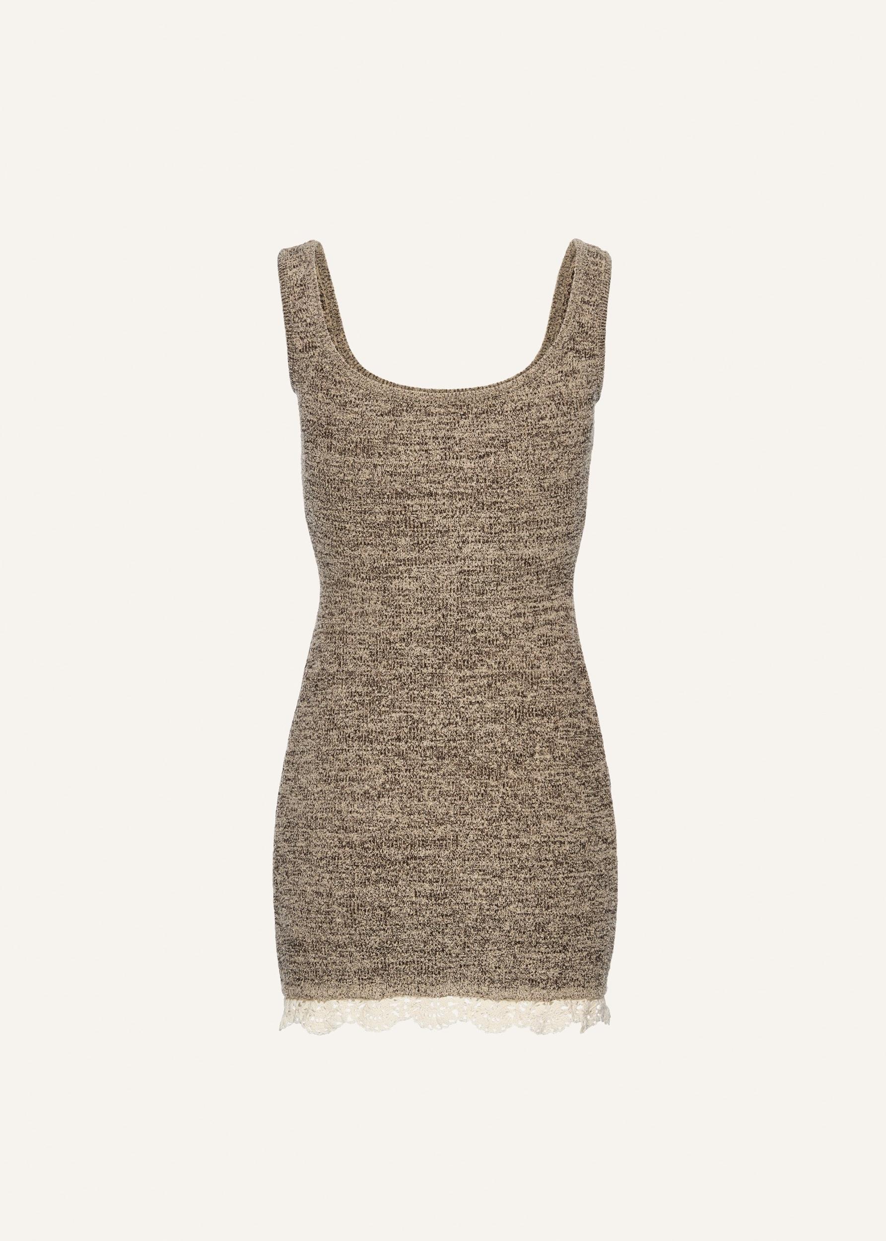 Lace detail knit midi dress in brown Product Image
