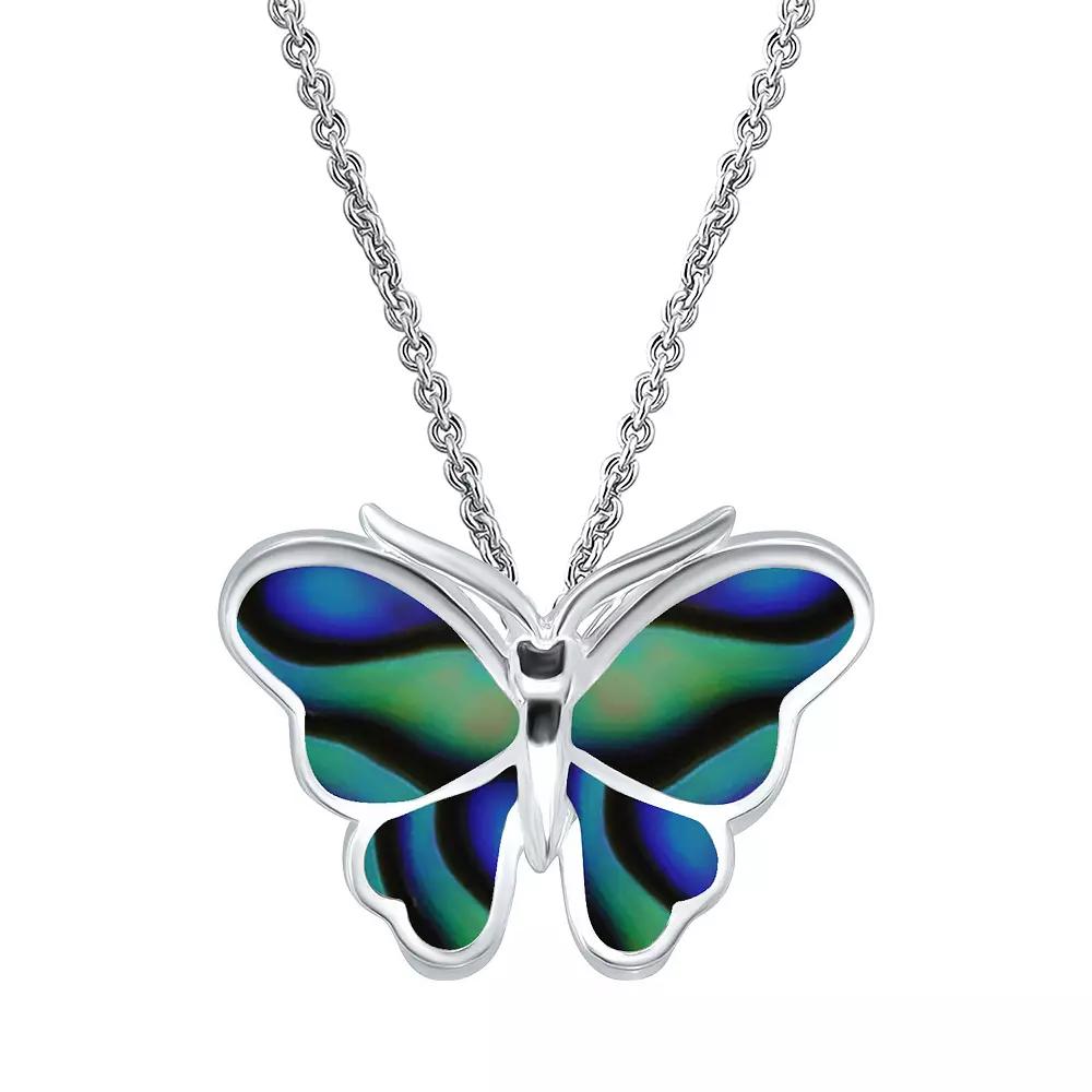 Aleure Precioso Silver Plated Abalone Butterfly Pendant Necklace, Women's,  Product Image