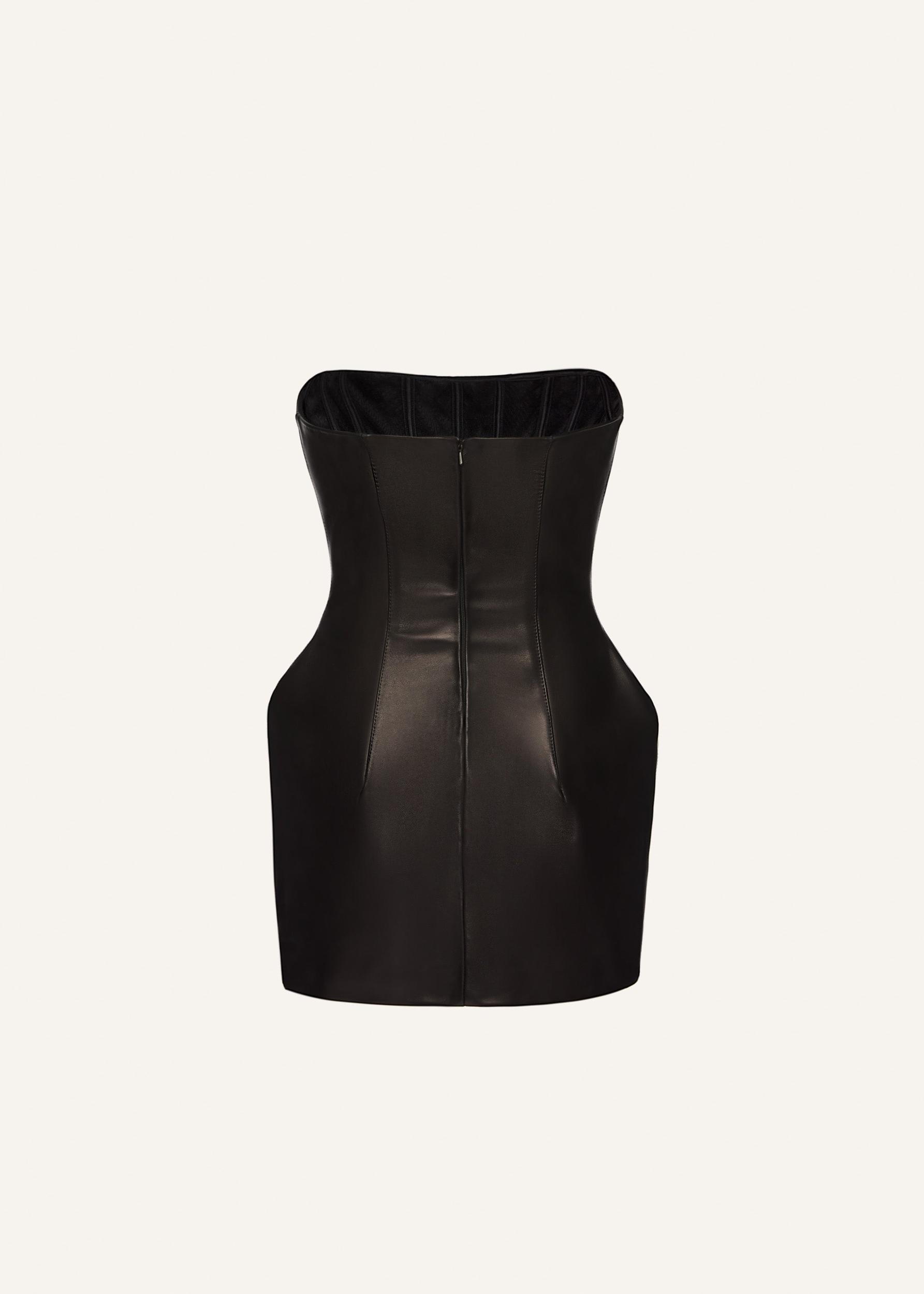 Strapless leather mini dress in black Product Image