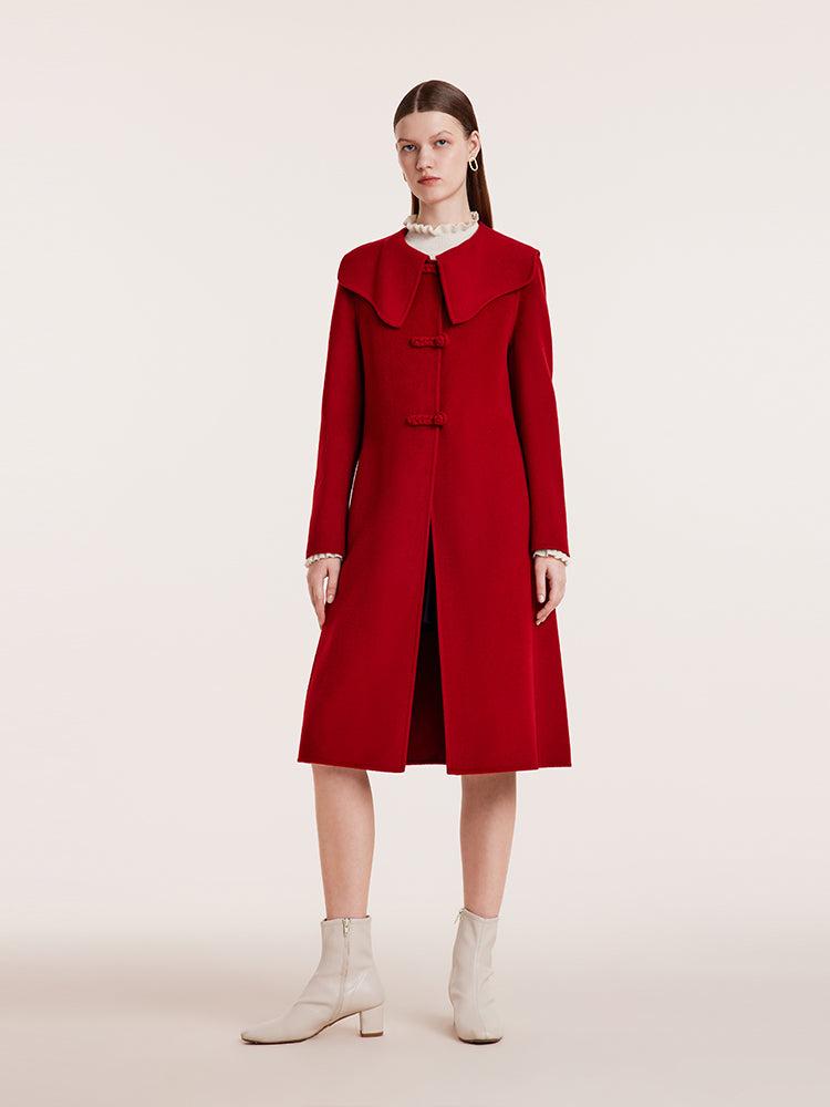 Tencel Wool Cheongsam Button Double-Faced Women Coat Product Image