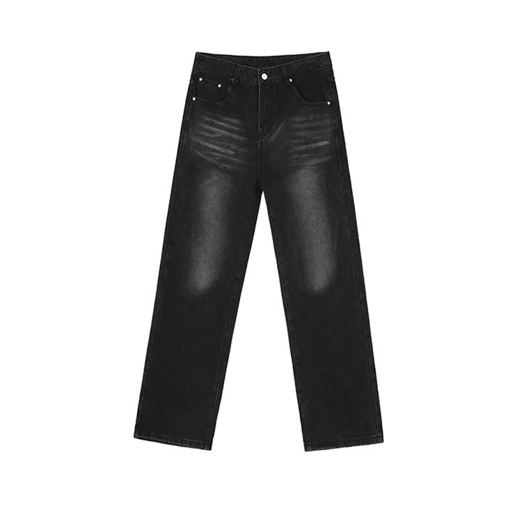 RT No. 10348 WASHED BLACK WIDE STRAIGHT DENIM JEANS Product Image