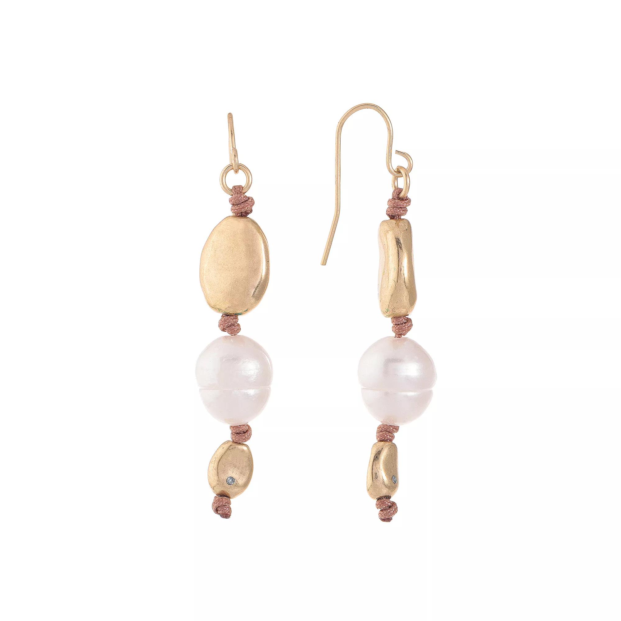 Bella Uno Worn Gold Bean & Freshwater Cultured Pearl Dangle Earrings, Women's, Gold Tone Product Image