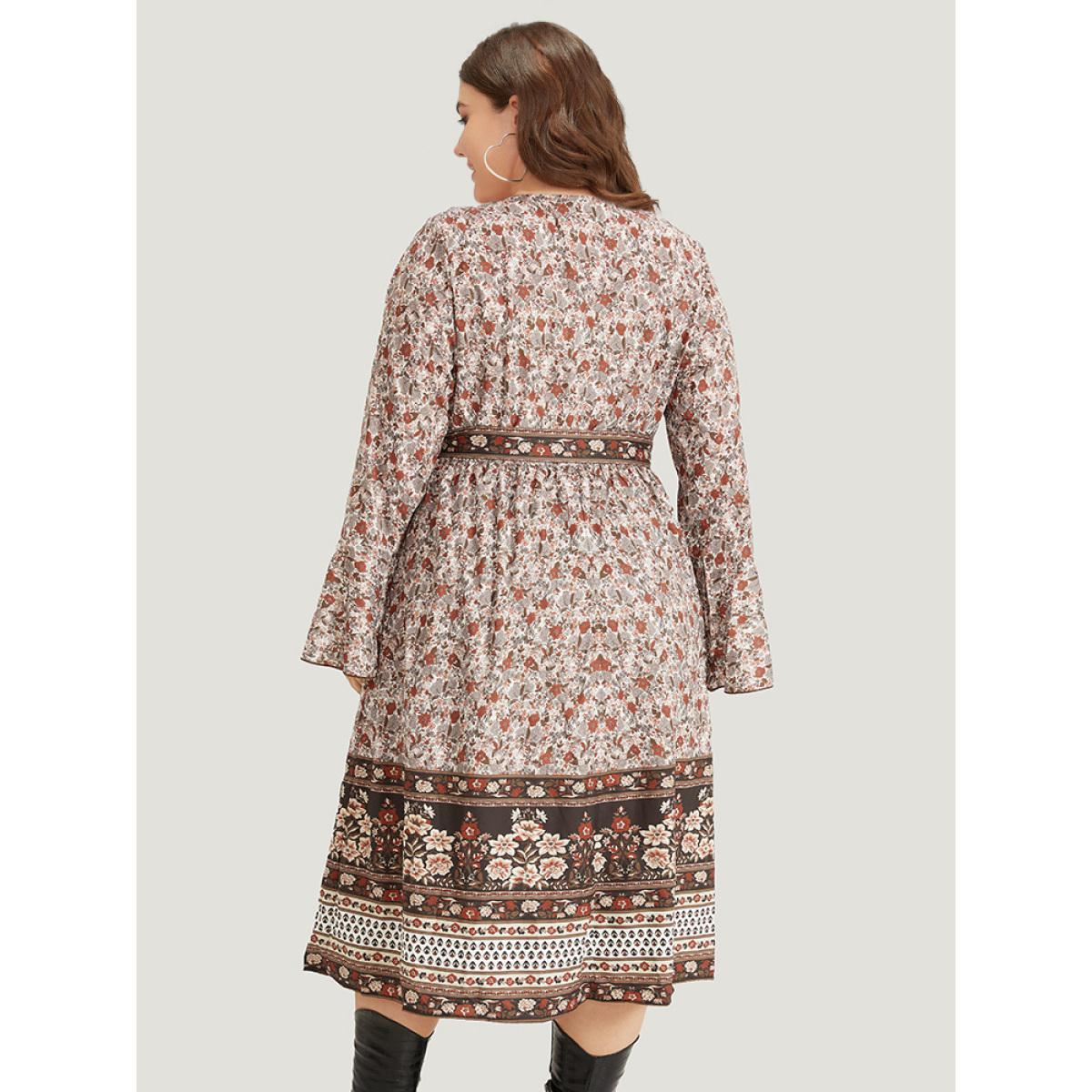 Plus Size Bandana Print Belted Open Front Bell Sleeve Kimono Women Maroon Resort Belted Loose Belt Vacation Kimonos BloomChic 12/L Product Image