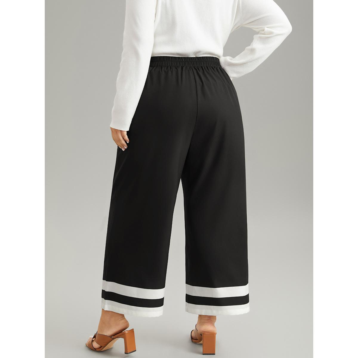Plus Size Contrast Trim Slant Pocket Elastic Waist Pants Women Black Vacation Straight Leg High Rise Dailywear Pants BloomChic 14-16/1X Product Image