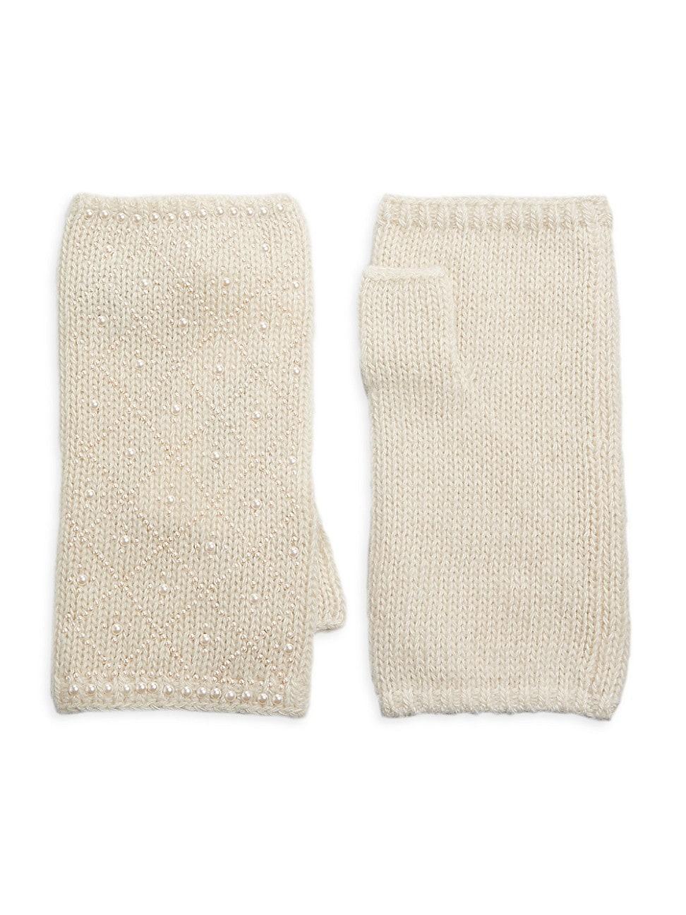 Womens Cashmere & Imitation Pearl Gloves Product Image