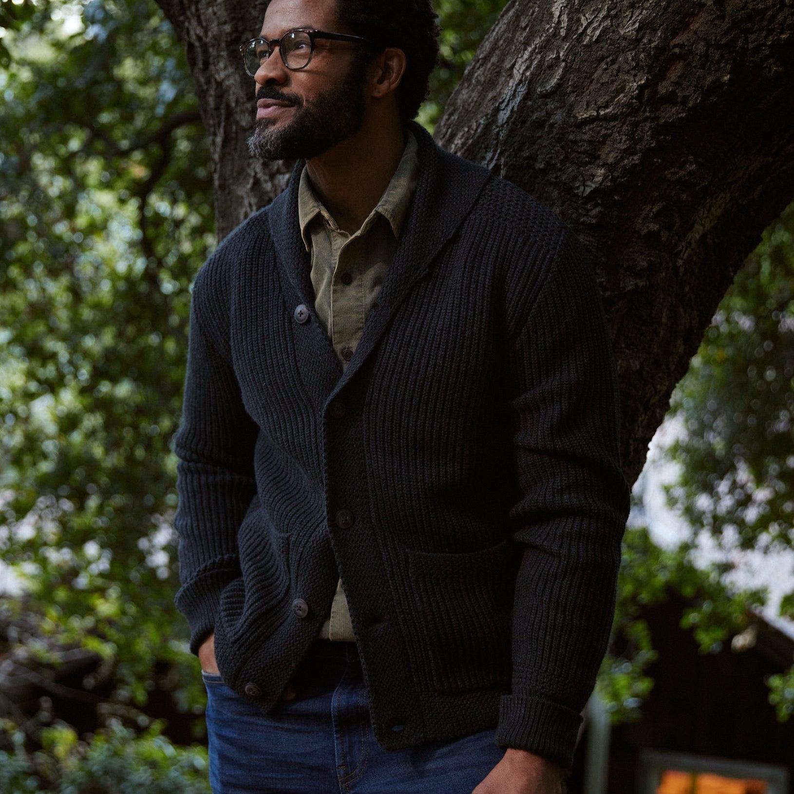 Belmont Plaited Shawl Cardigan - Black Charcoal Product Image