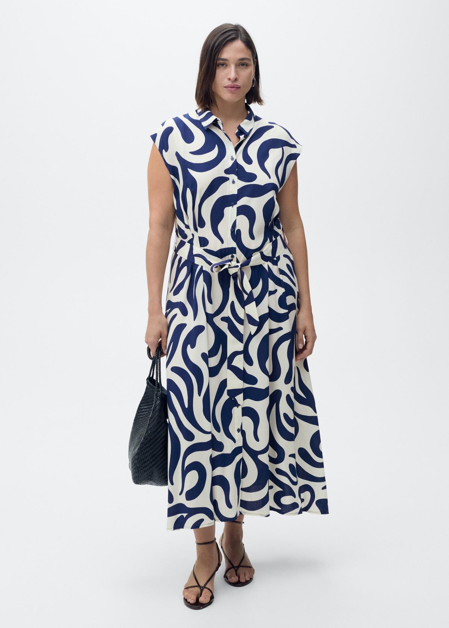 Printed shirt dress with belt - Women | MANGO USA Product Image