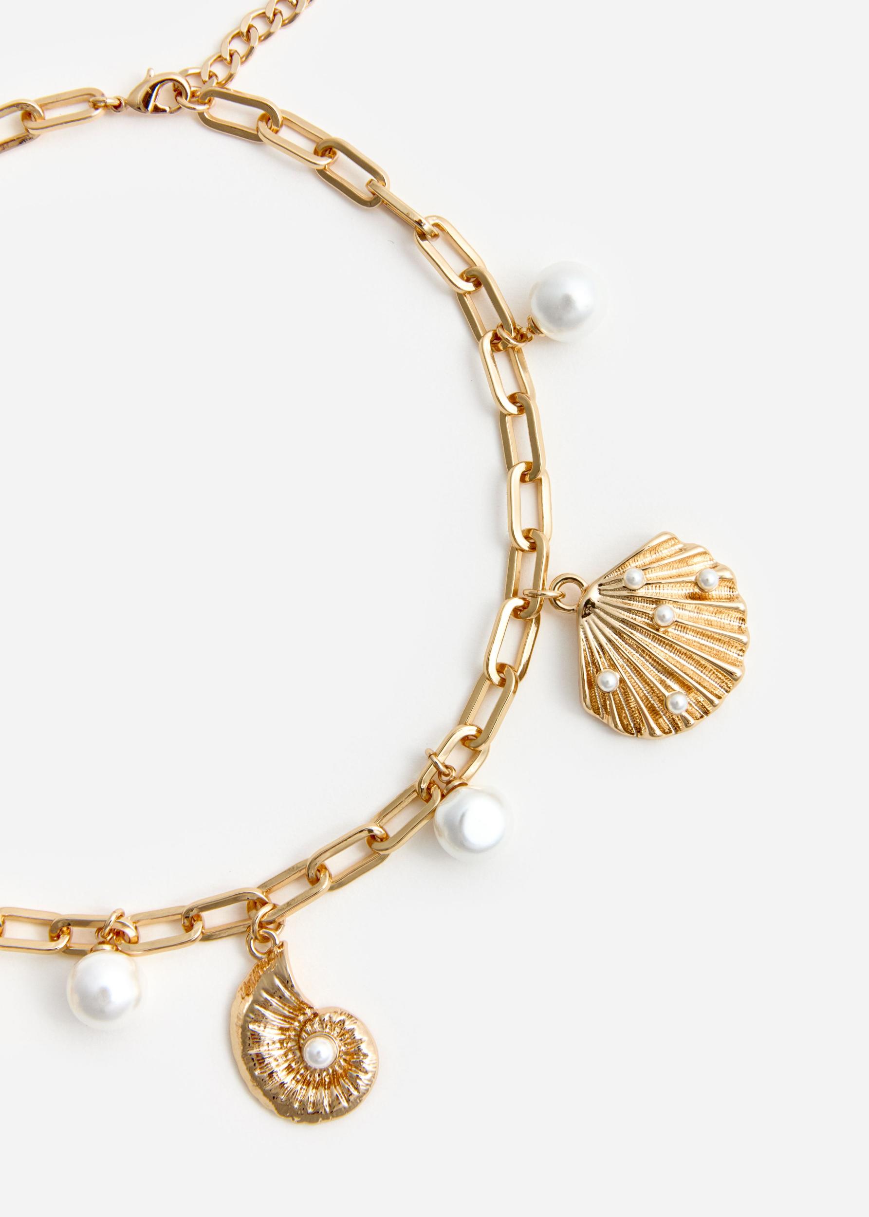 Gold Pearl Shell Charm Necklace Product Image