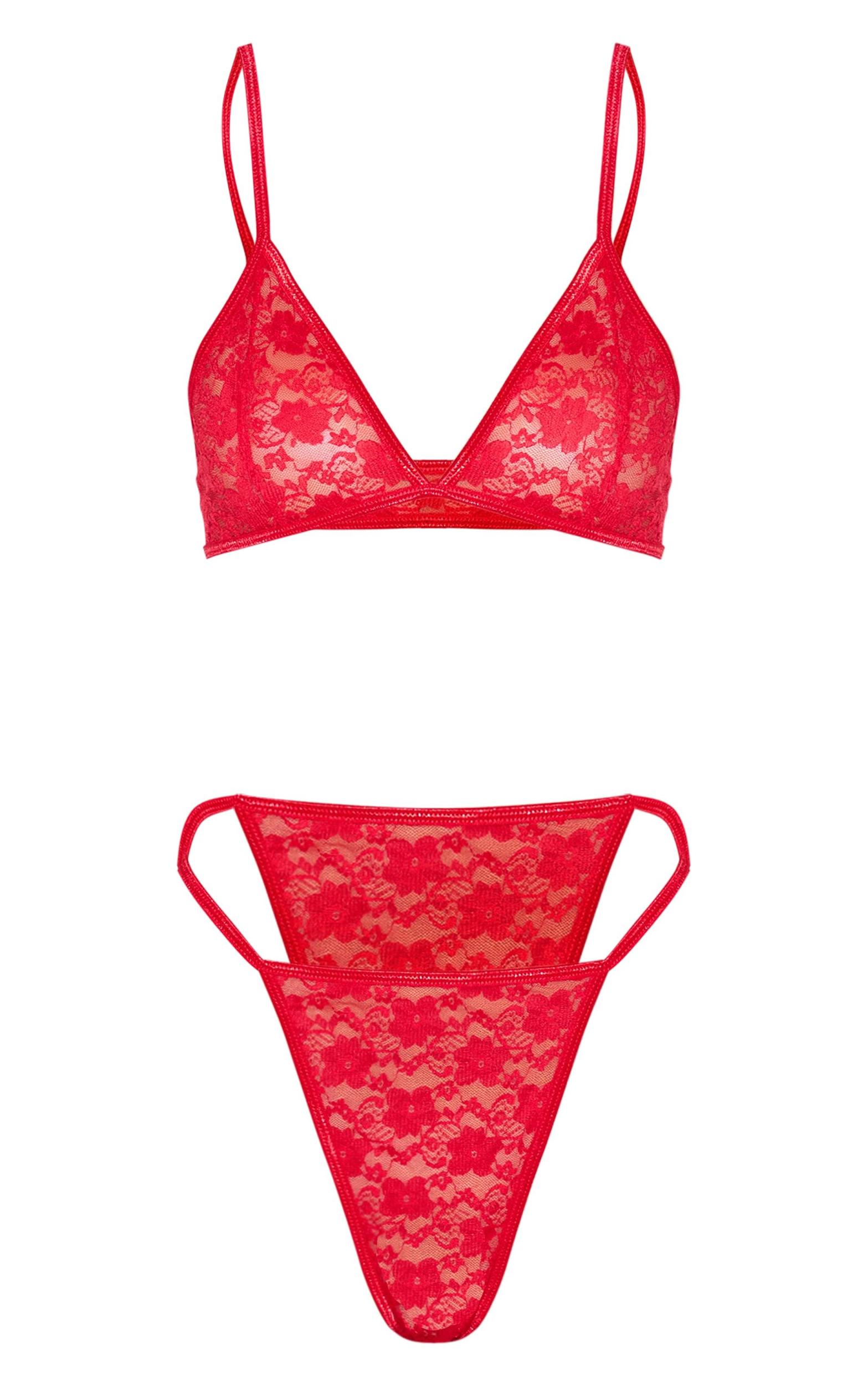 Red Basic Lace Lingerie Set Product Image